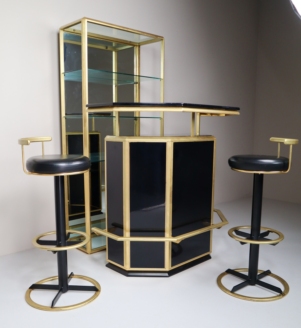 Italian House bar, 2 x stools and liquor display 1970s Late-20th century