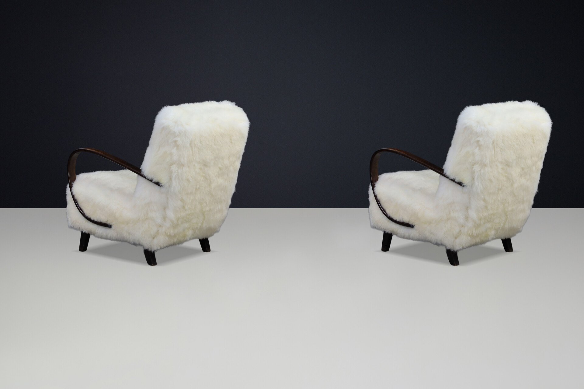 Jindřich Halabala Mid-Century Modern Sheepskin Lounge Chairs 1940s Mid-20th century