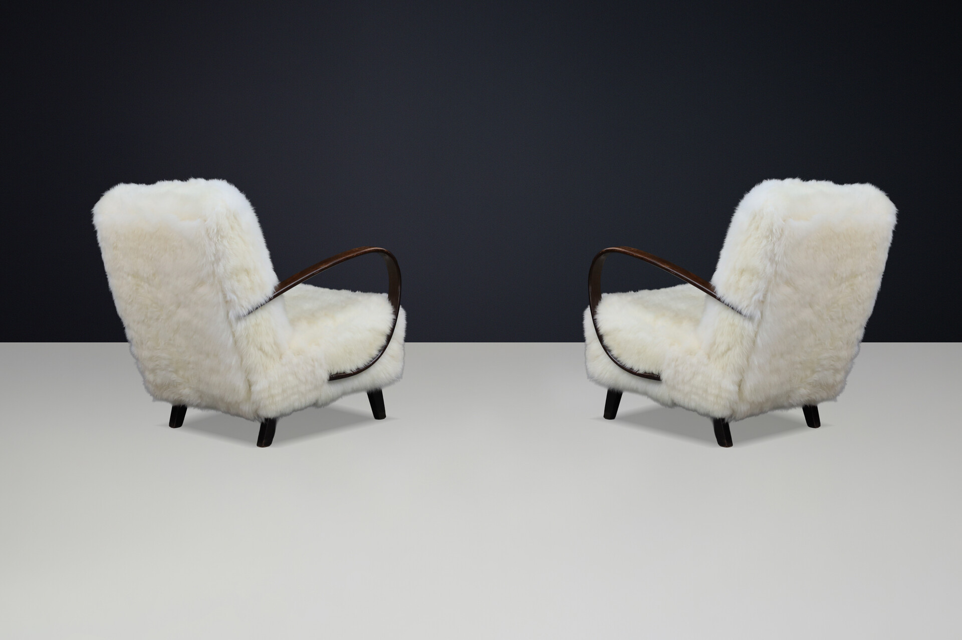 Jindřich Halabala Mid-Century Modern Sheepskin Lounge Chairs 1940s Mid-20th century