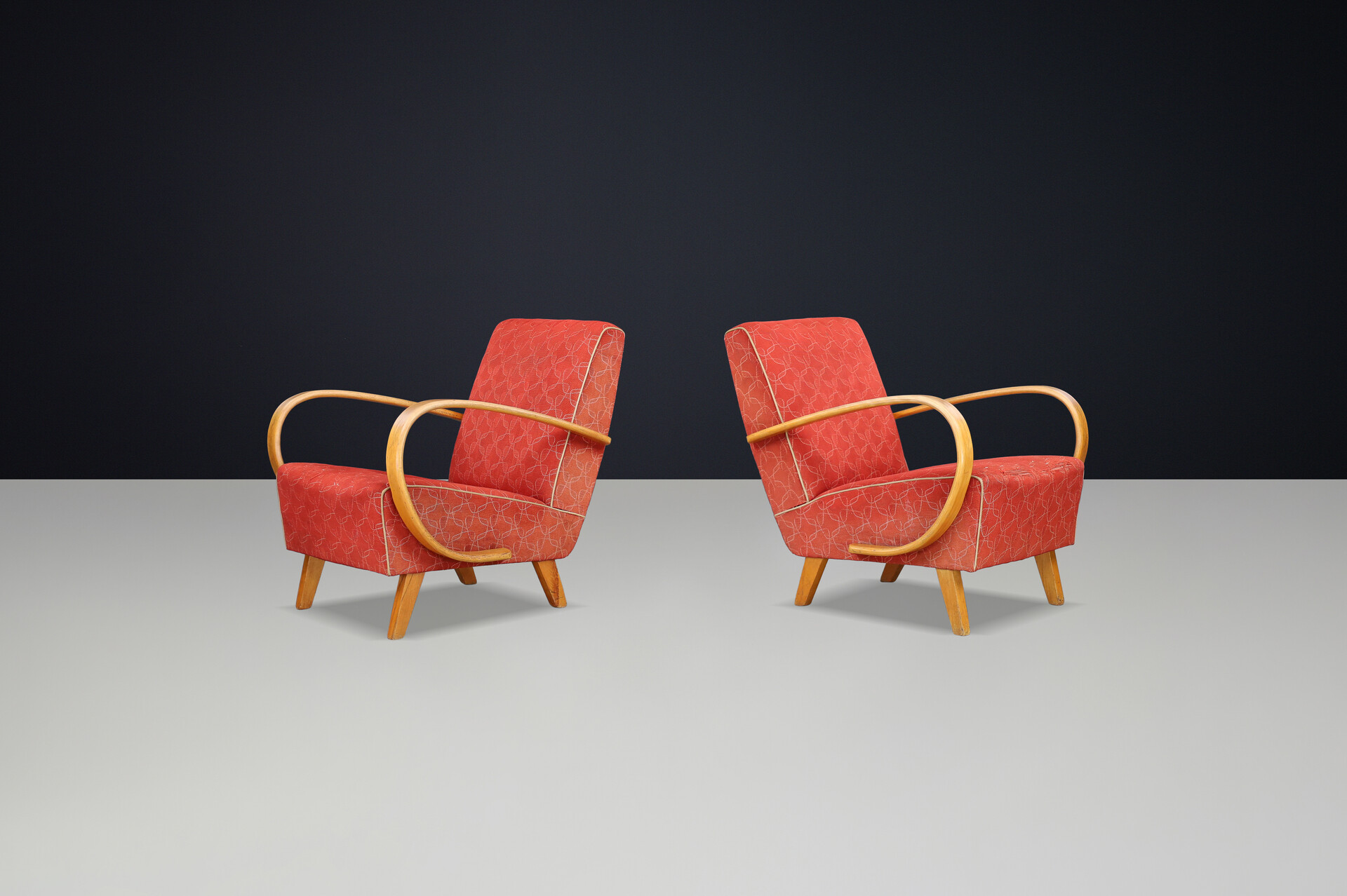 Jindrich Halabala bentwood Art-Deco Arm Chairs, Praque 1940s Early-20th century