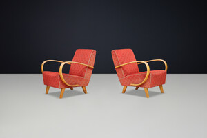 Jindrich Halabala bentwood Art-Deco Arm Chairs, Praque 1940s Early-20th century