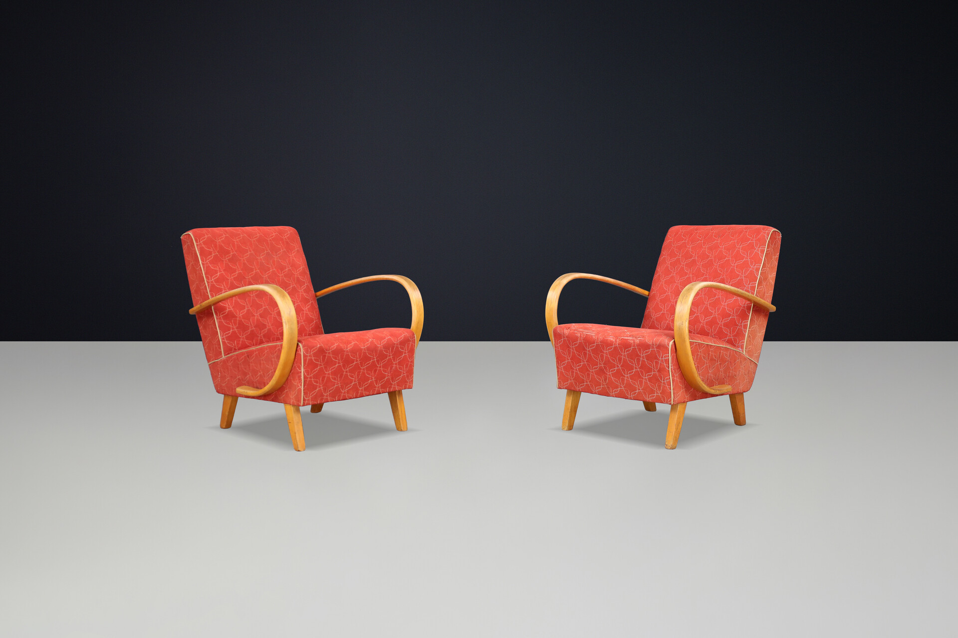 Jindrich Halabala bentwood Art-Deco Arm Chairs, Praque 1940s Early-20th century