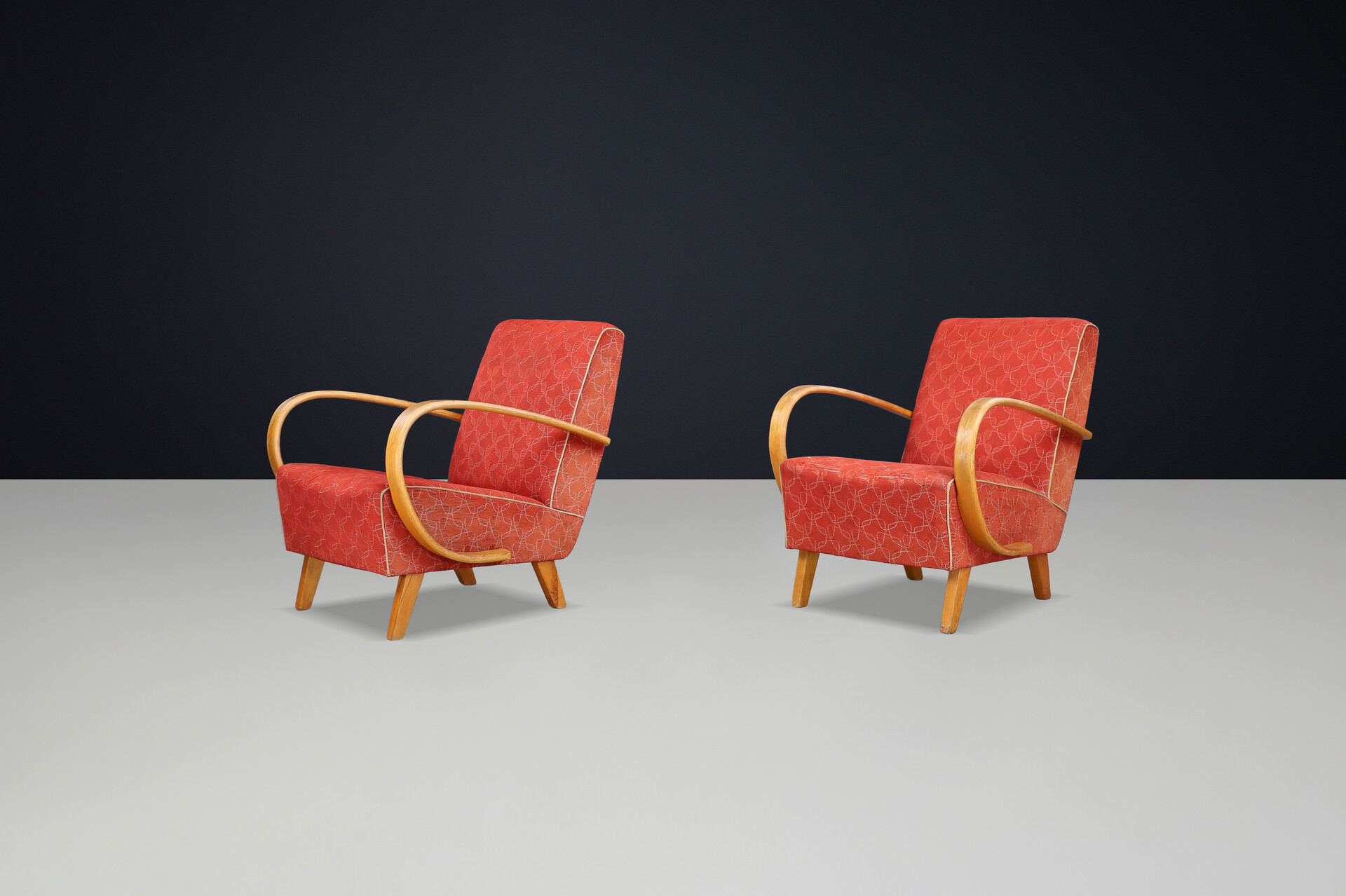 Jindrich Halabala bentwood Art-Deco Arm Chairs, Praque 1940s Early-20th century