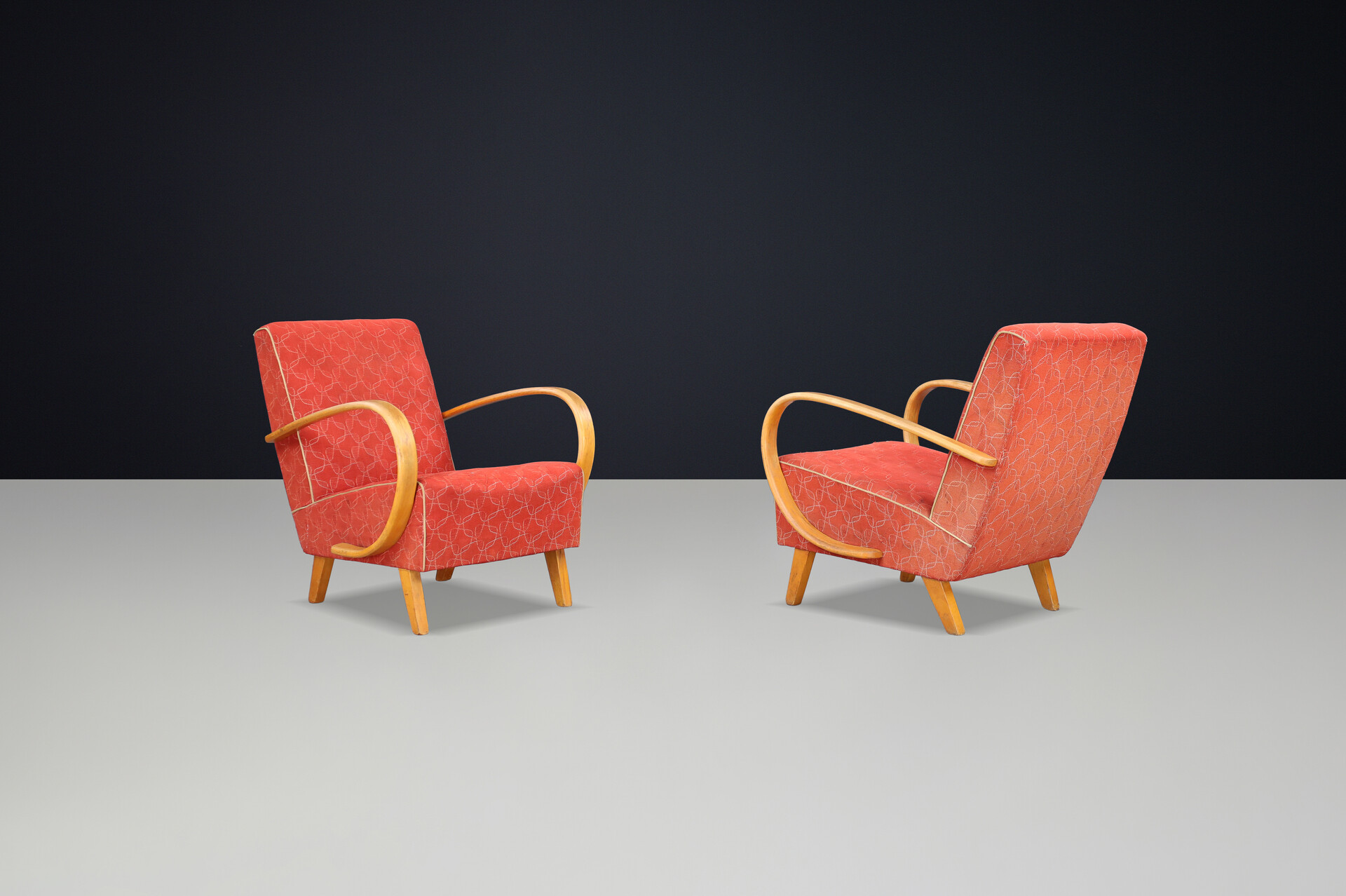 Jindrich Halabala bentwood Art-Deco Arm Chairs, Praque 1940s Early-20th century