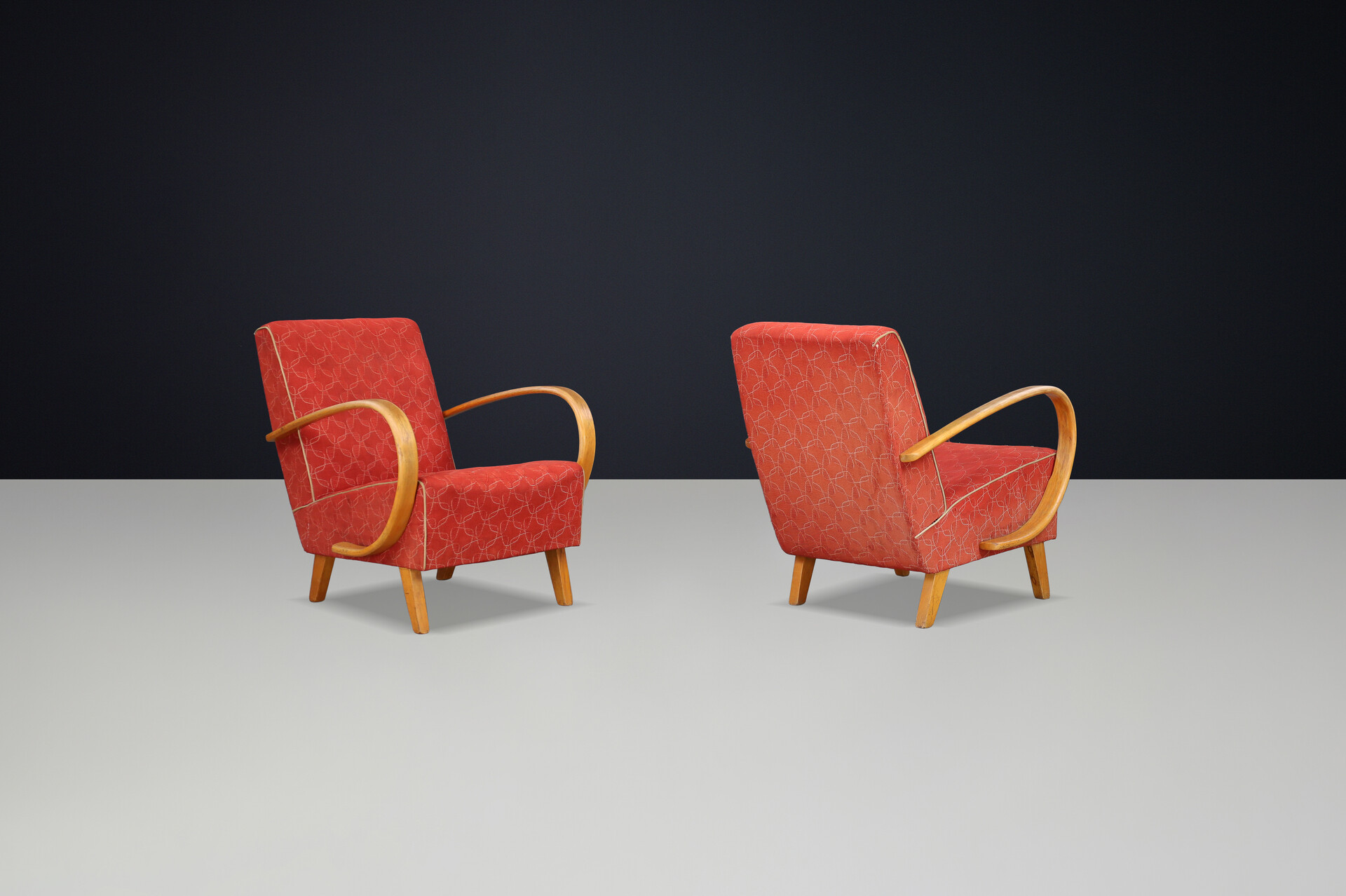 Jindrich Halabala bentwood Art-Deco Arm Chairs, Praque 1940s Early-20th century