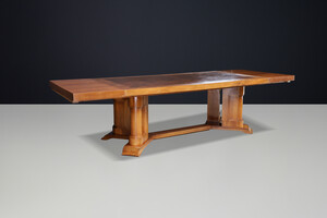 Large 1930s French Art Deco Extending Dining Table in Burl Walnut Early-20th century