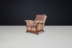 Large Art Deco Armchair in Reupholstered Fabric and Walnut, Prague, 1930s Mid-20th century