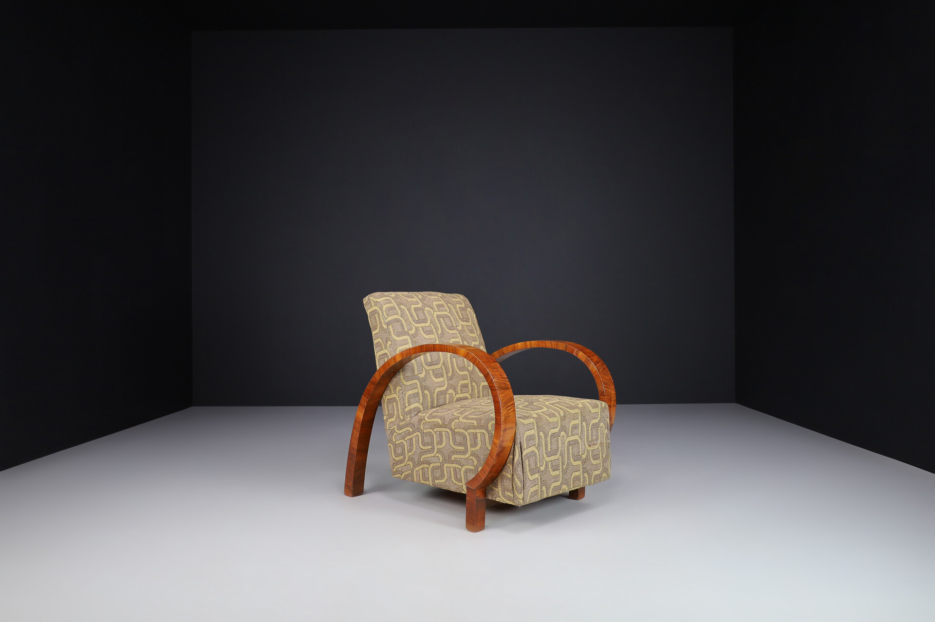 Large Art Deco Armchairs in Walnut and Original Fabric, Italy, 1930s Early-20th century