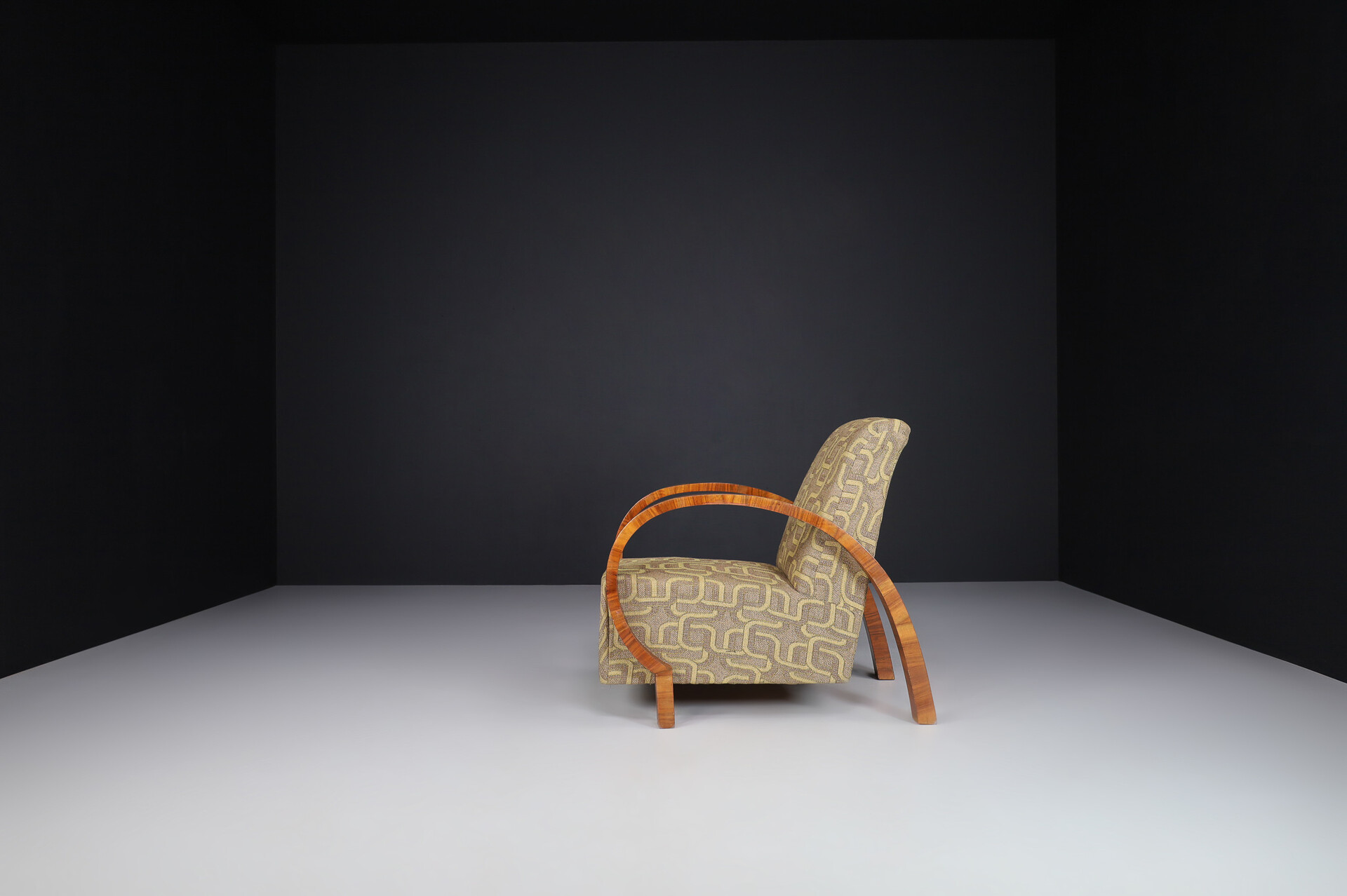 Large Art Deco Armchairs in Walnut and Original Fabric, Italy, 1930s Early-20th century