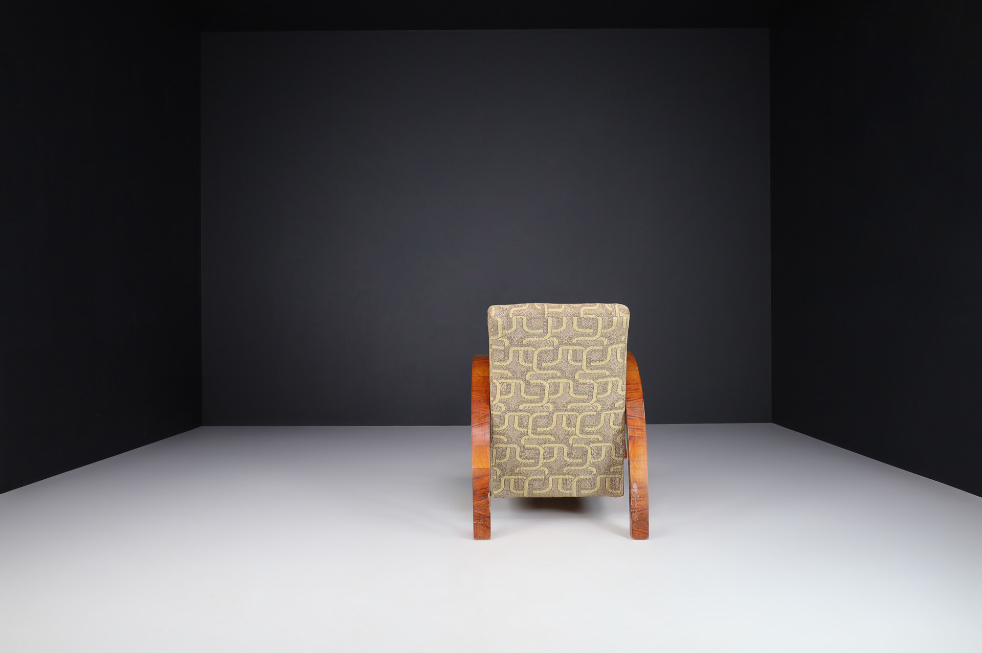 Large Art Deco Armchairs in Walnut and Original Fabric, Italy, 1930s Early-20th century