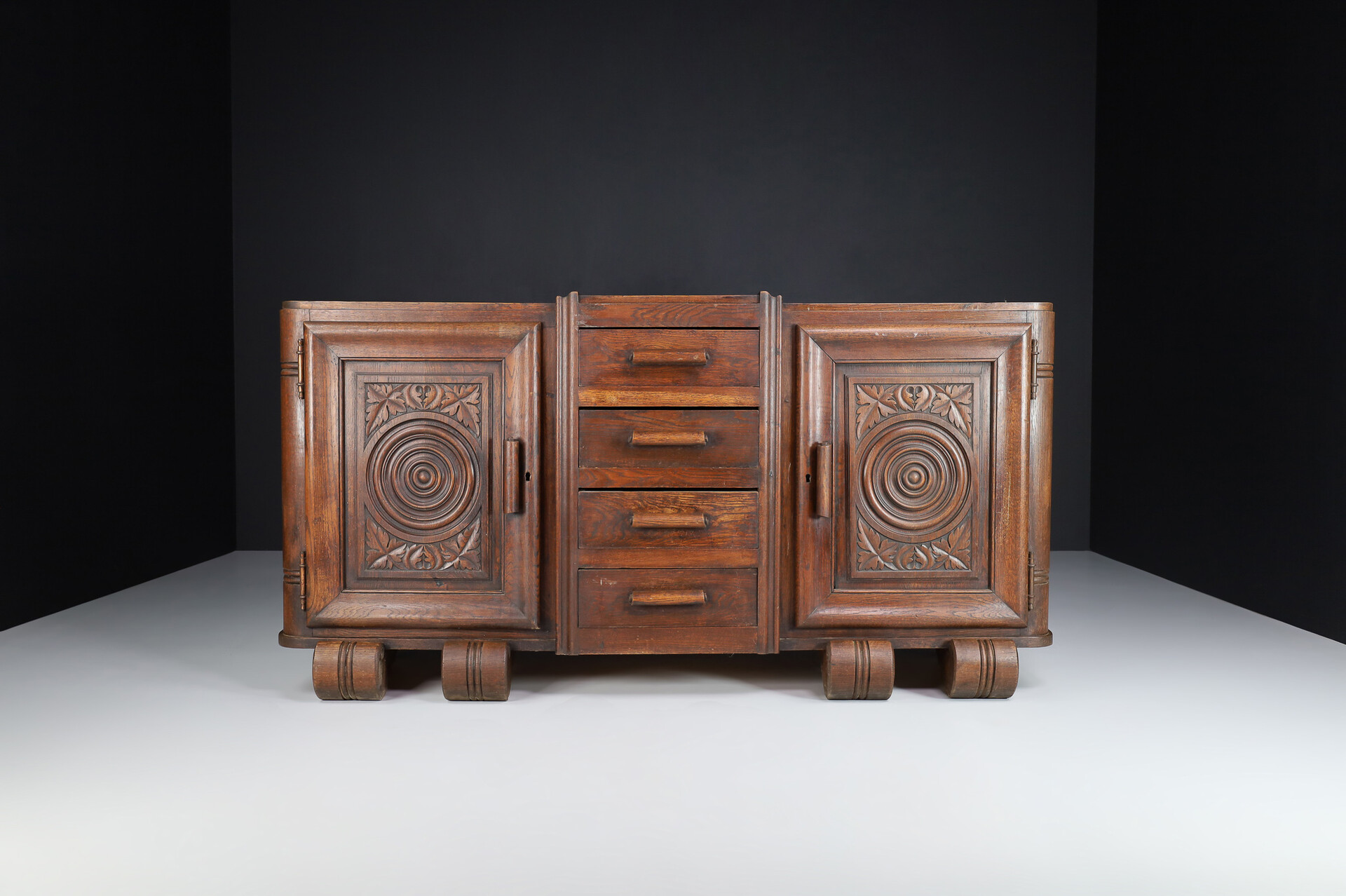Large Art Deco Brutalist sideboard attributed to Charles Dudouyt , France 1930s Early-20th century