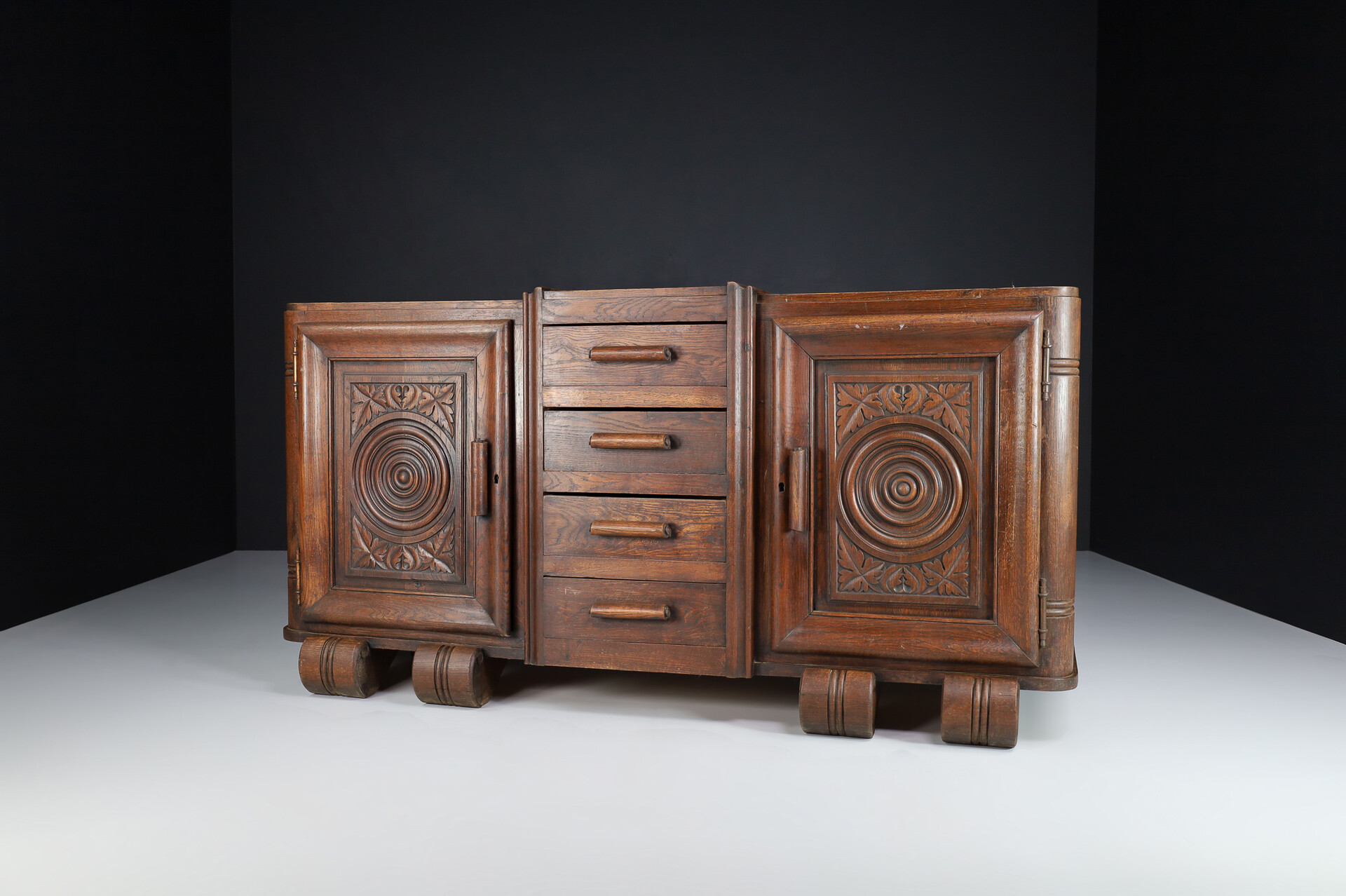 Large Art Deco Brutalist sideboard attributed to Charles Dudouyt , France 1930s Early-20th century