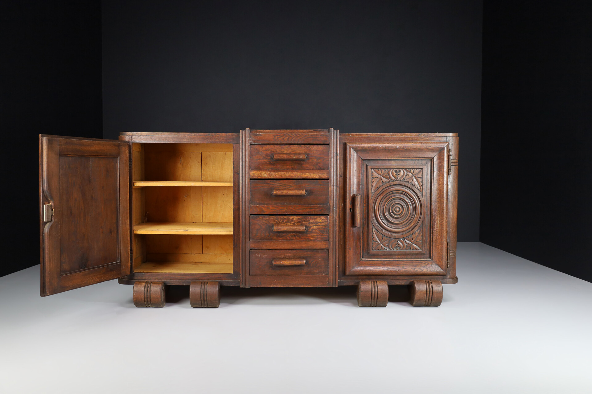 Large Art Deco Brutalist sideboard attributed to Charles Dudouyt , France 1930s Early-20th century