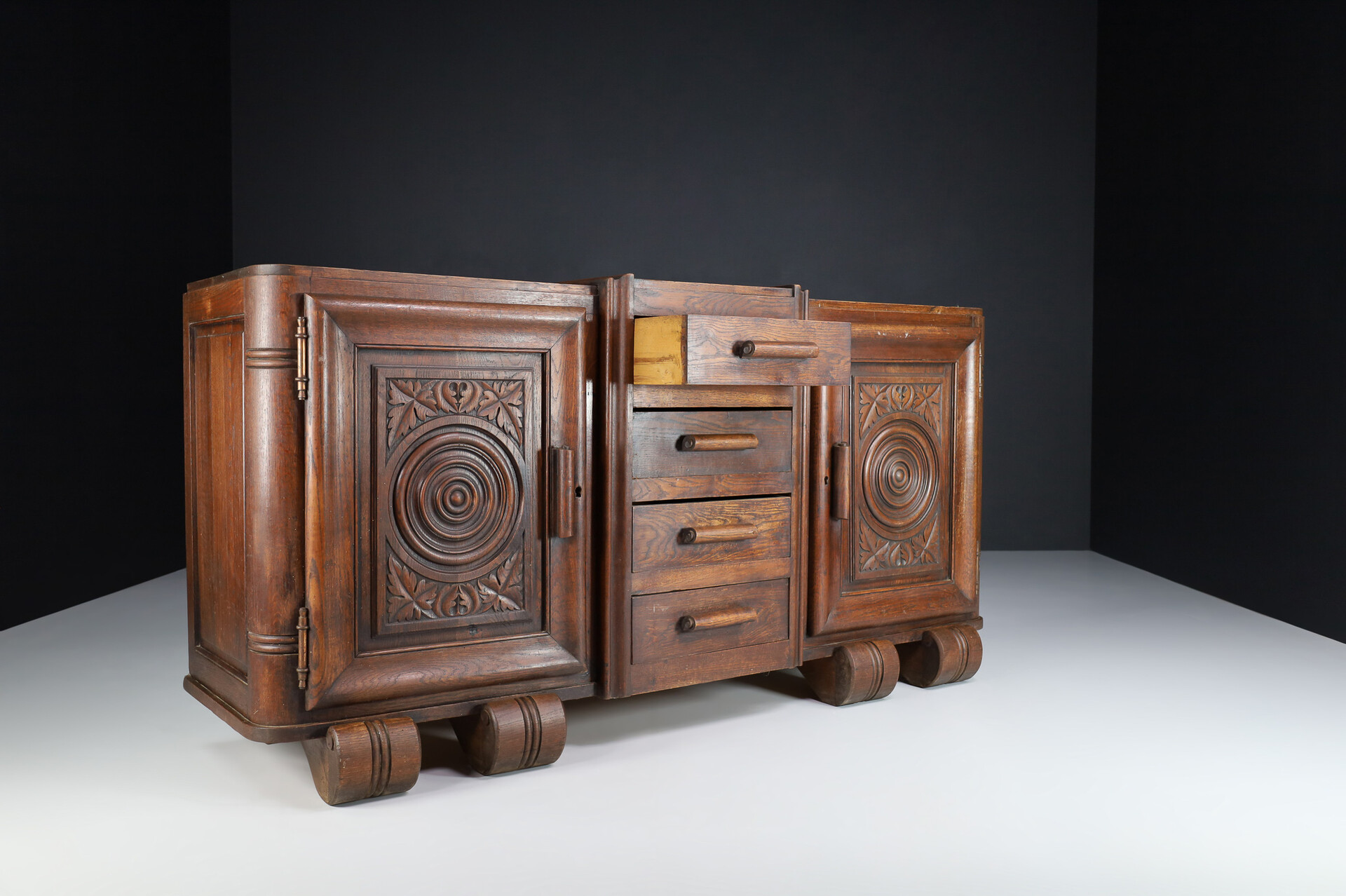 Large Art Deco Brutalist sideboard attributed to Charles Dudouyt , France 1930s Early-20th century