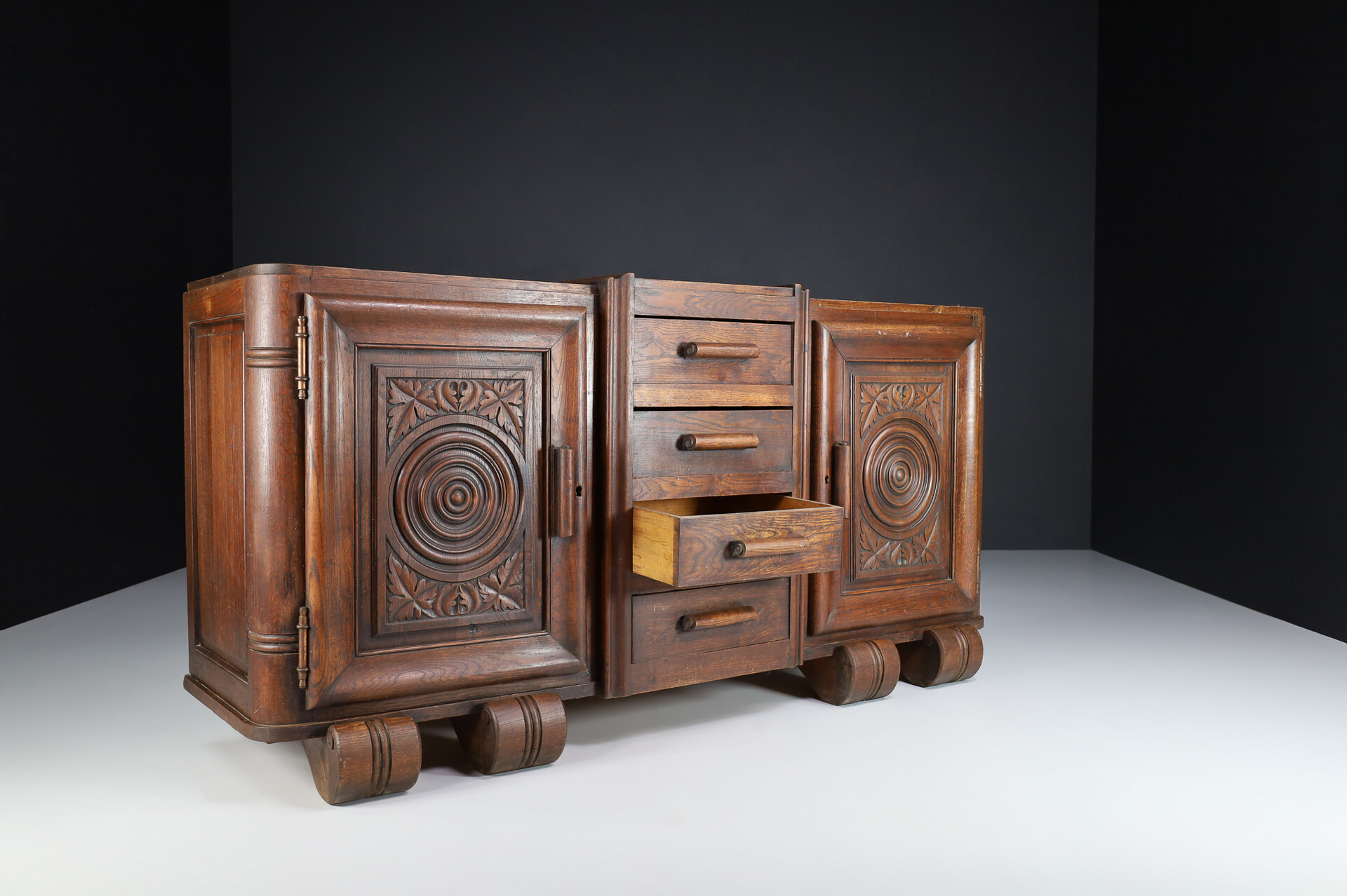 Large Art Deco Brutalist sideboard attributed to Charles Dudouyt , France 1930s Early-20th century