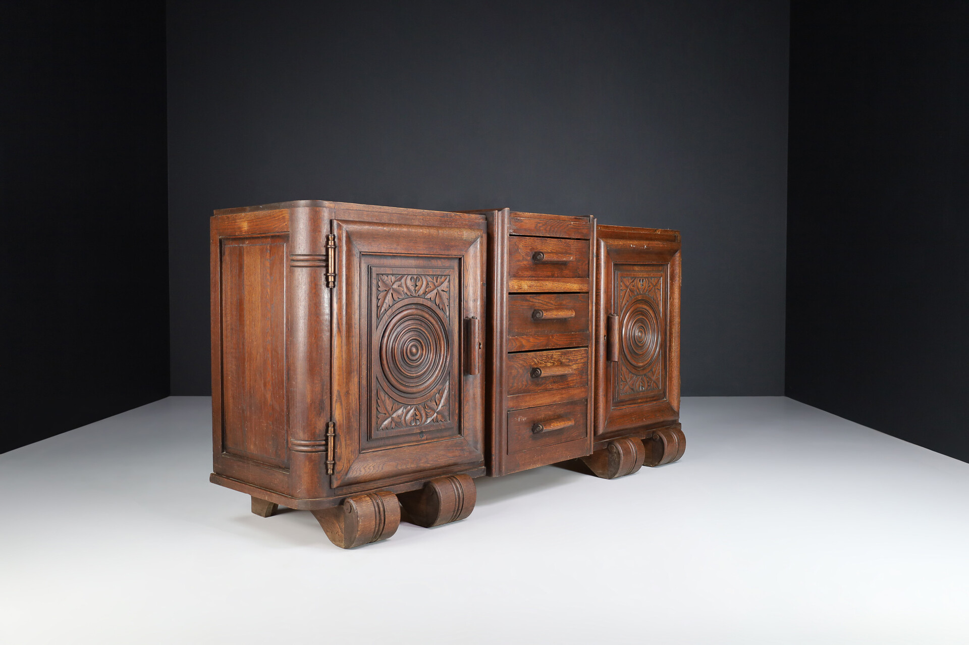 Large Art Deco Brutalist sideboard attributed to Charles Dudouyt , France 1930s Early-20th century