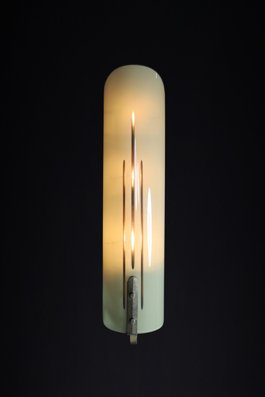 Large Art Deco wall lights, patinated brass, and opaline glass, Germany 1930s. Mid-19th century