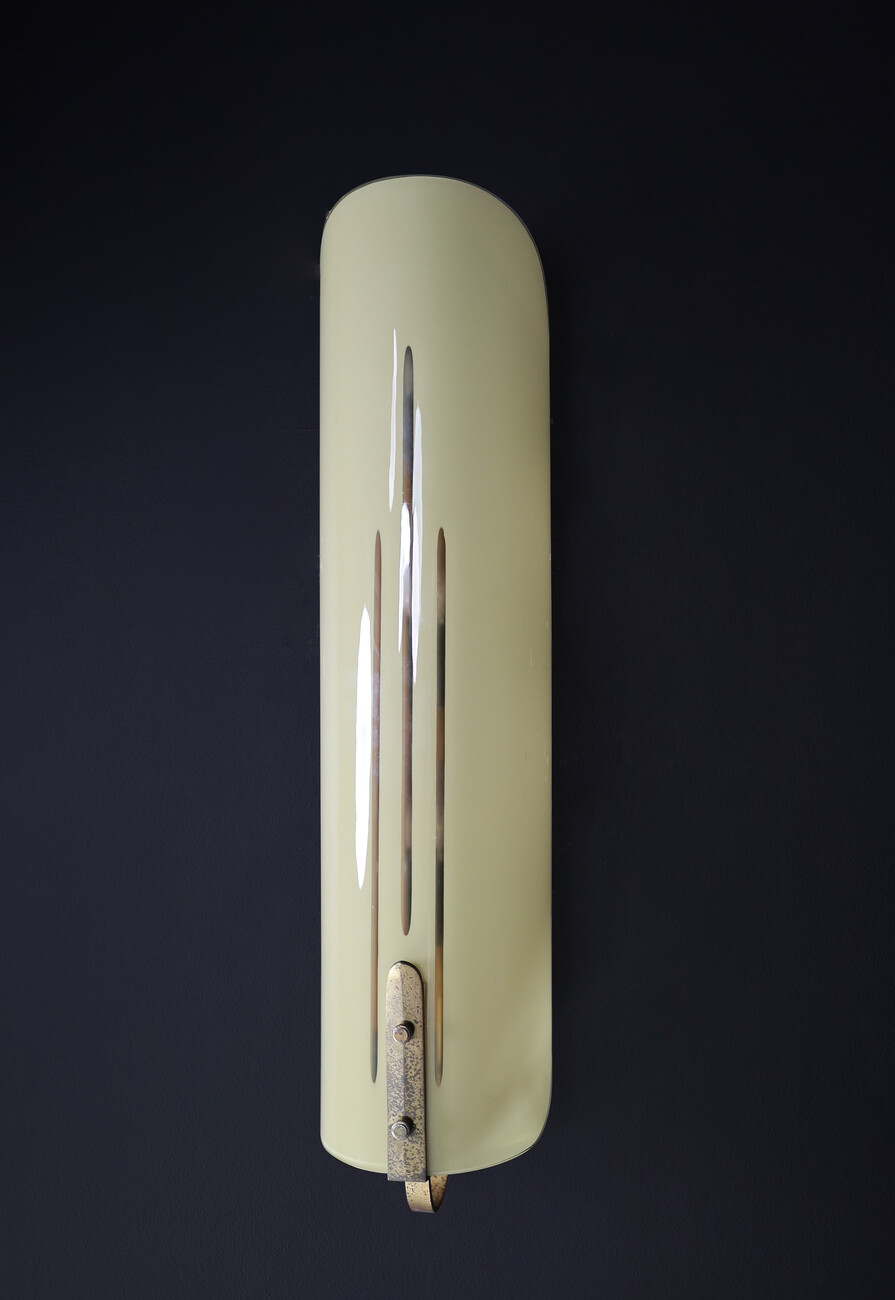 Large Art Deco wall lights, patinated brass, and opaline glass, Germany 1930s. Mid-19th century