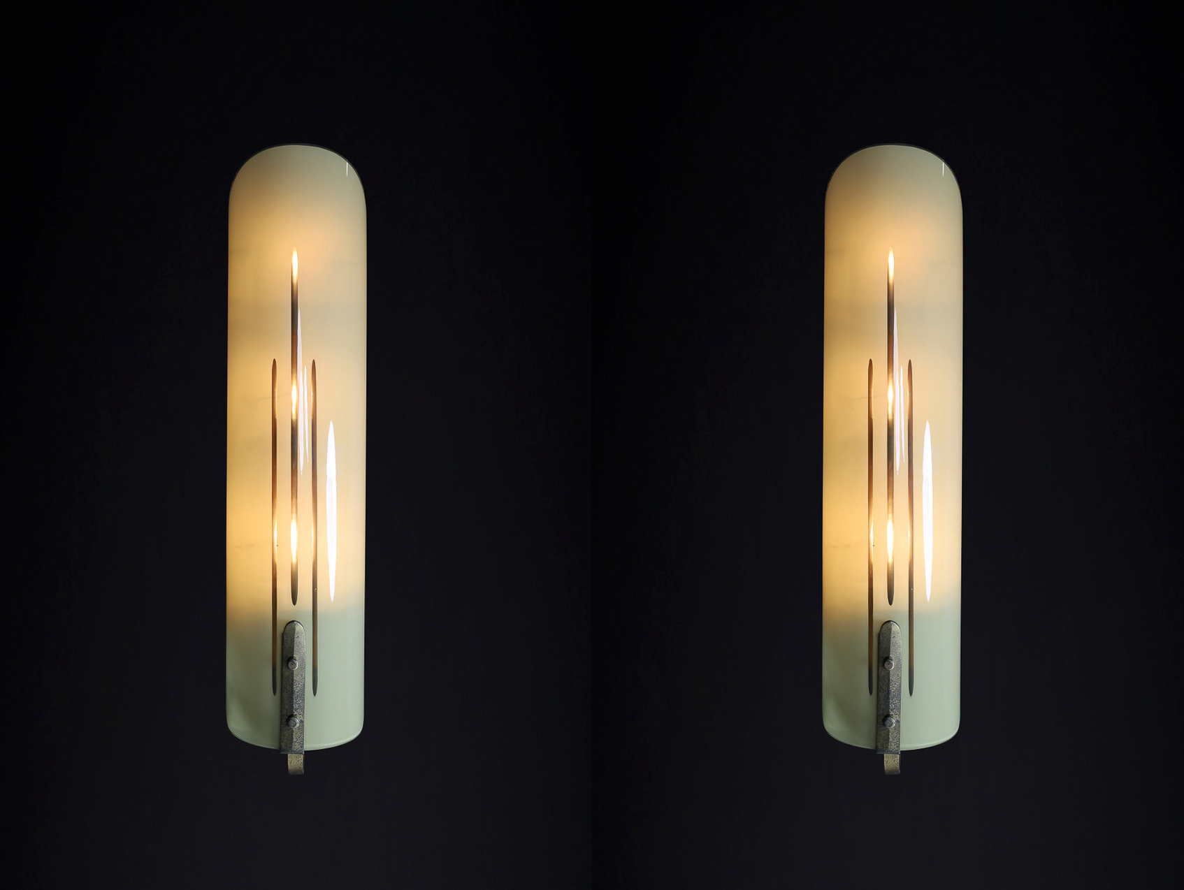 Large Art Deco wall lights, patinated brass, and opaline glass, Germany 1930s. Mid-19th century