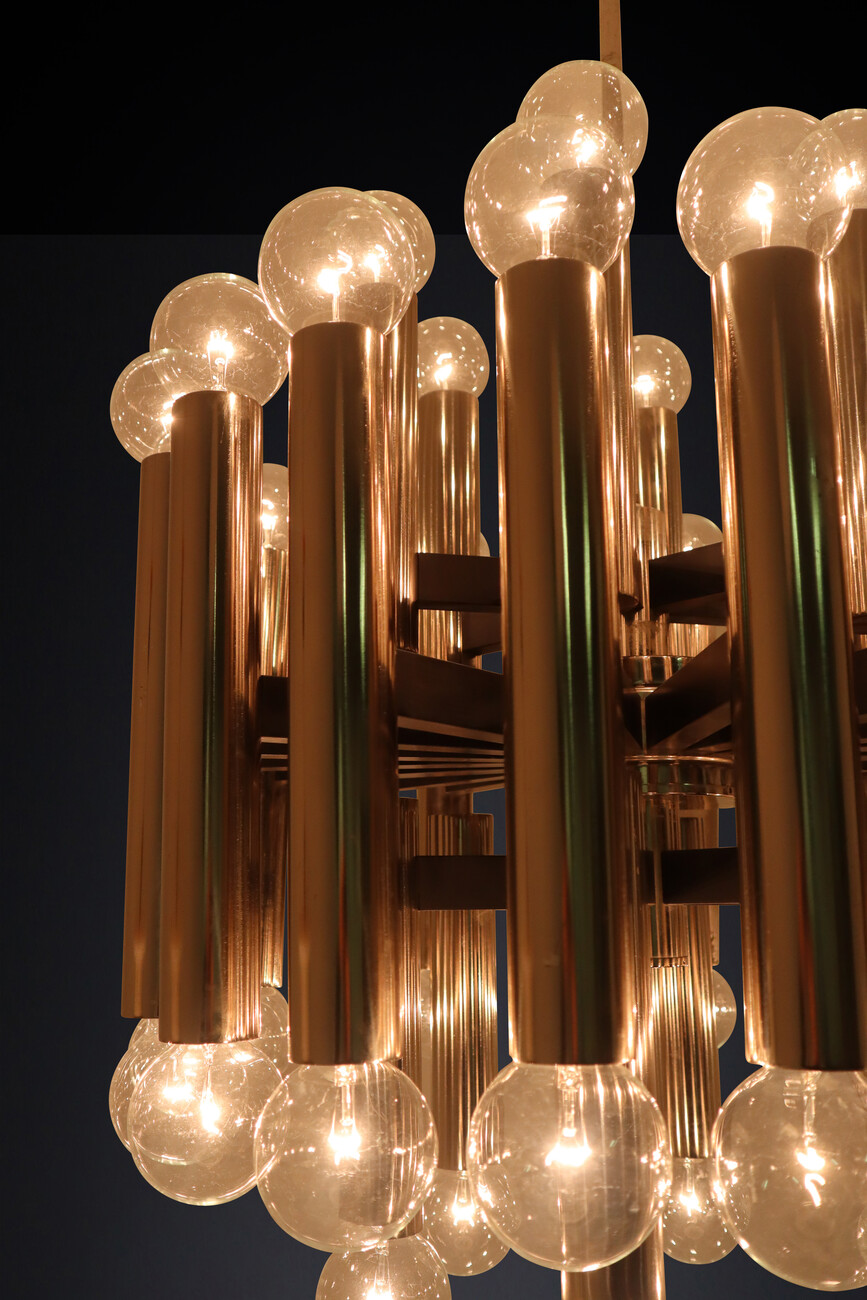 Large Midcentury Modernist Steel chandelier with 48 light bulbs, Berlin 1960s Mid-20th century