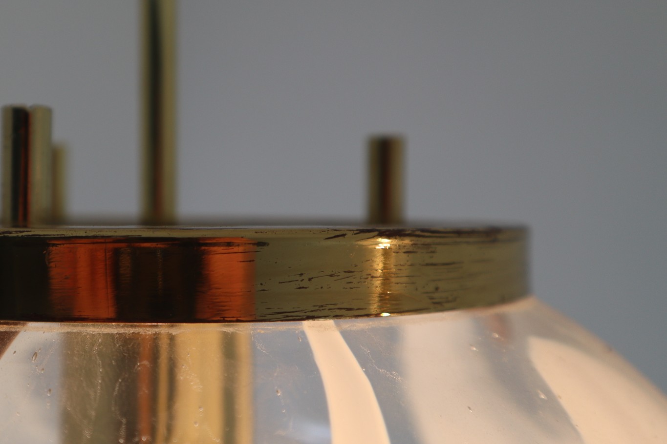  Large Midcentury Pendants in Brass and Art-Glass with White Streaks Austria 1960