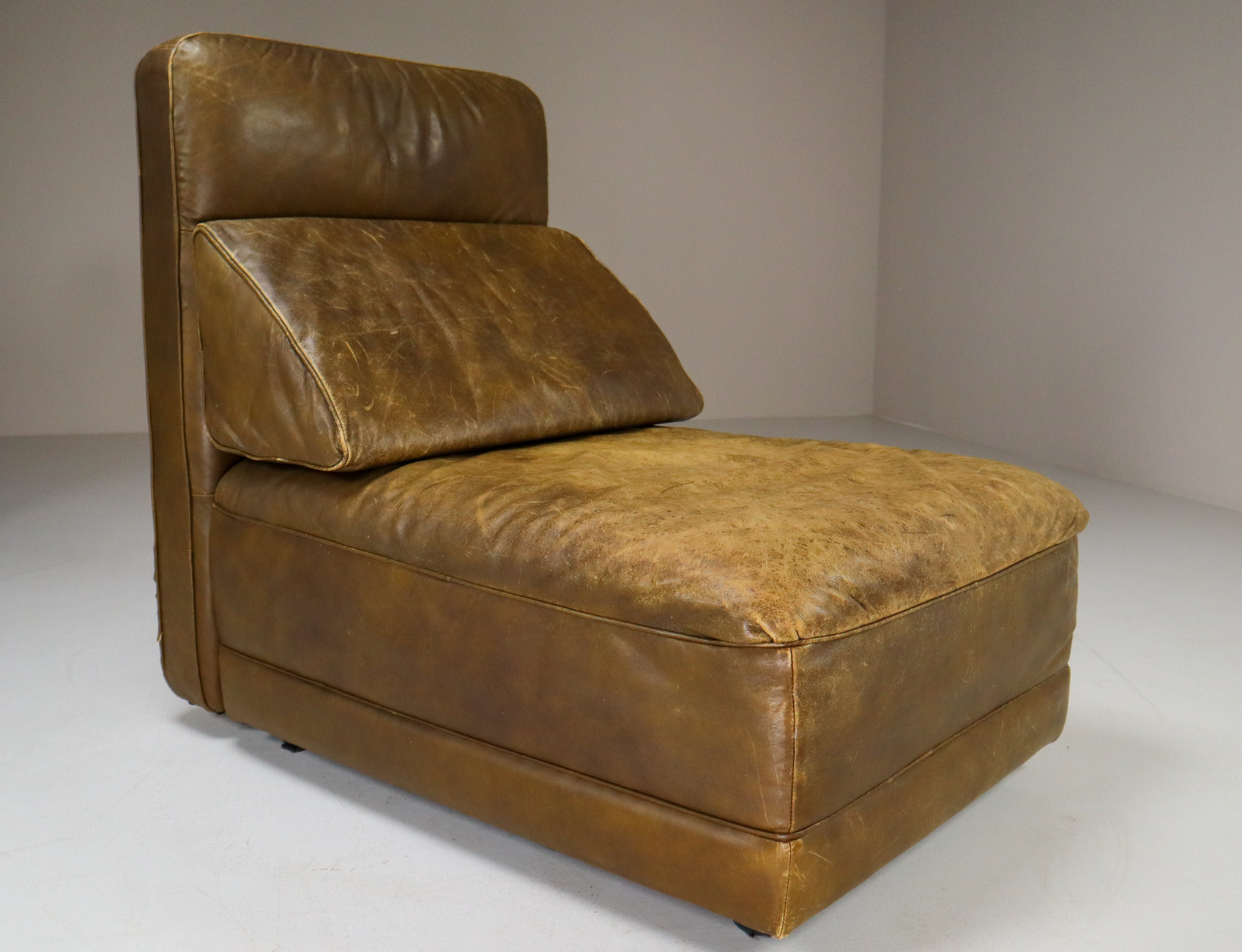 Large Modular Sectional Sofa in patinated green Leather by Walter Knoll, 1970s Mid-20th century