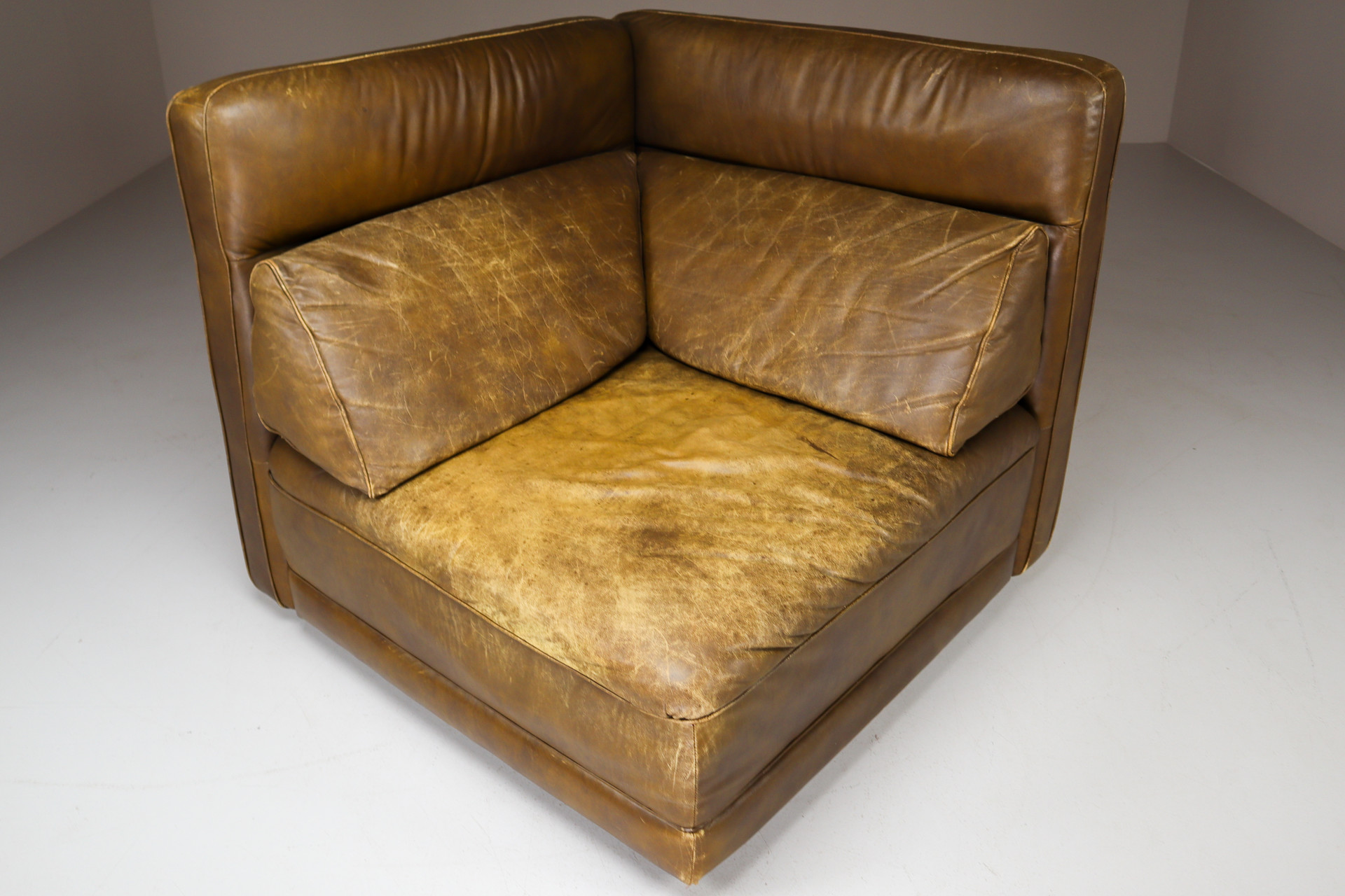 Large Modular Sectional Sofa in patinated green Leather by Walter Knoll, 1970s Mid-20th century