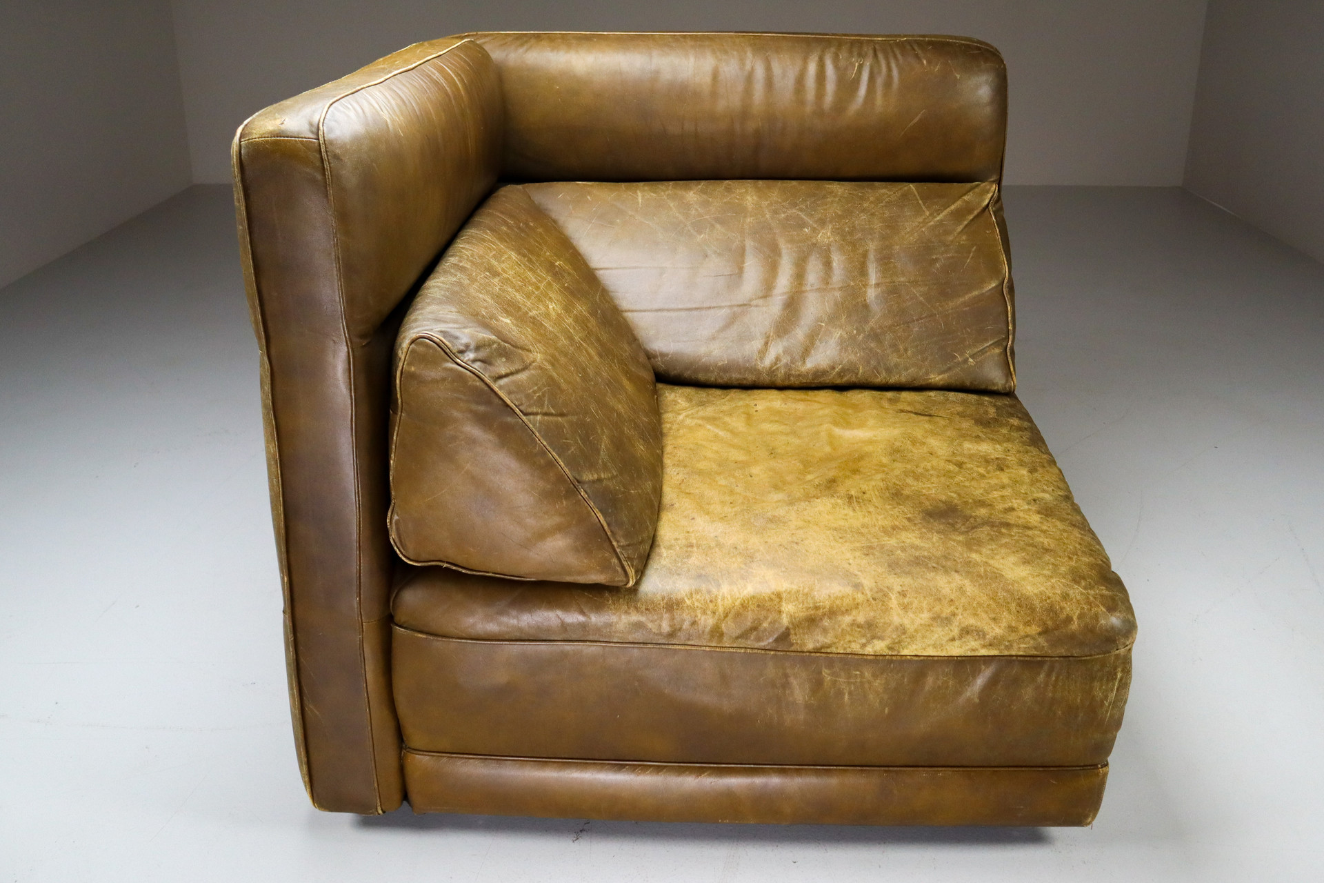 Large Modular Sectional Sofa in patinated green Leather by Walter Knoll, 1970s Mid-20th century