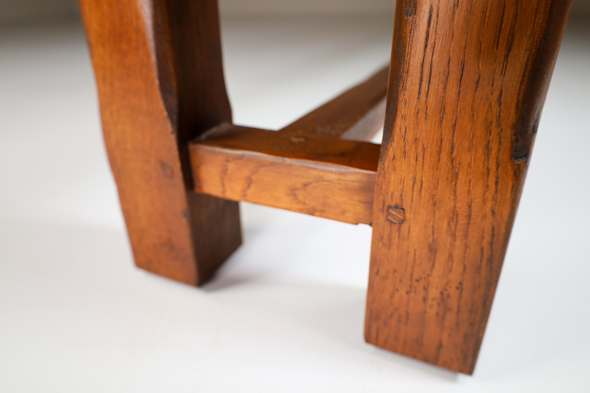 Large primitive solid oak bench, France 1950s Mid-20th century