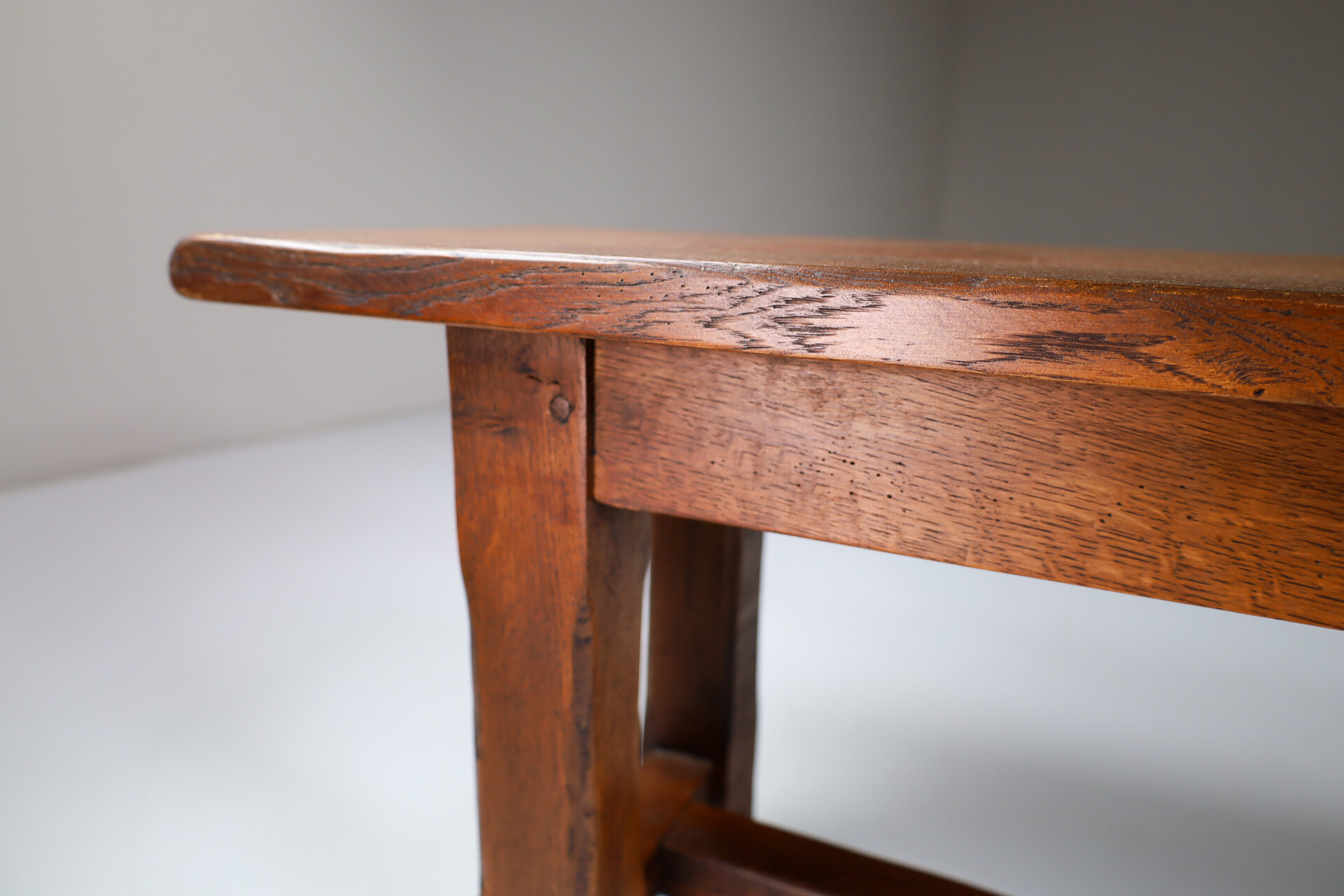 Large primitive solid oak bench, France 1950s Mid-20th century