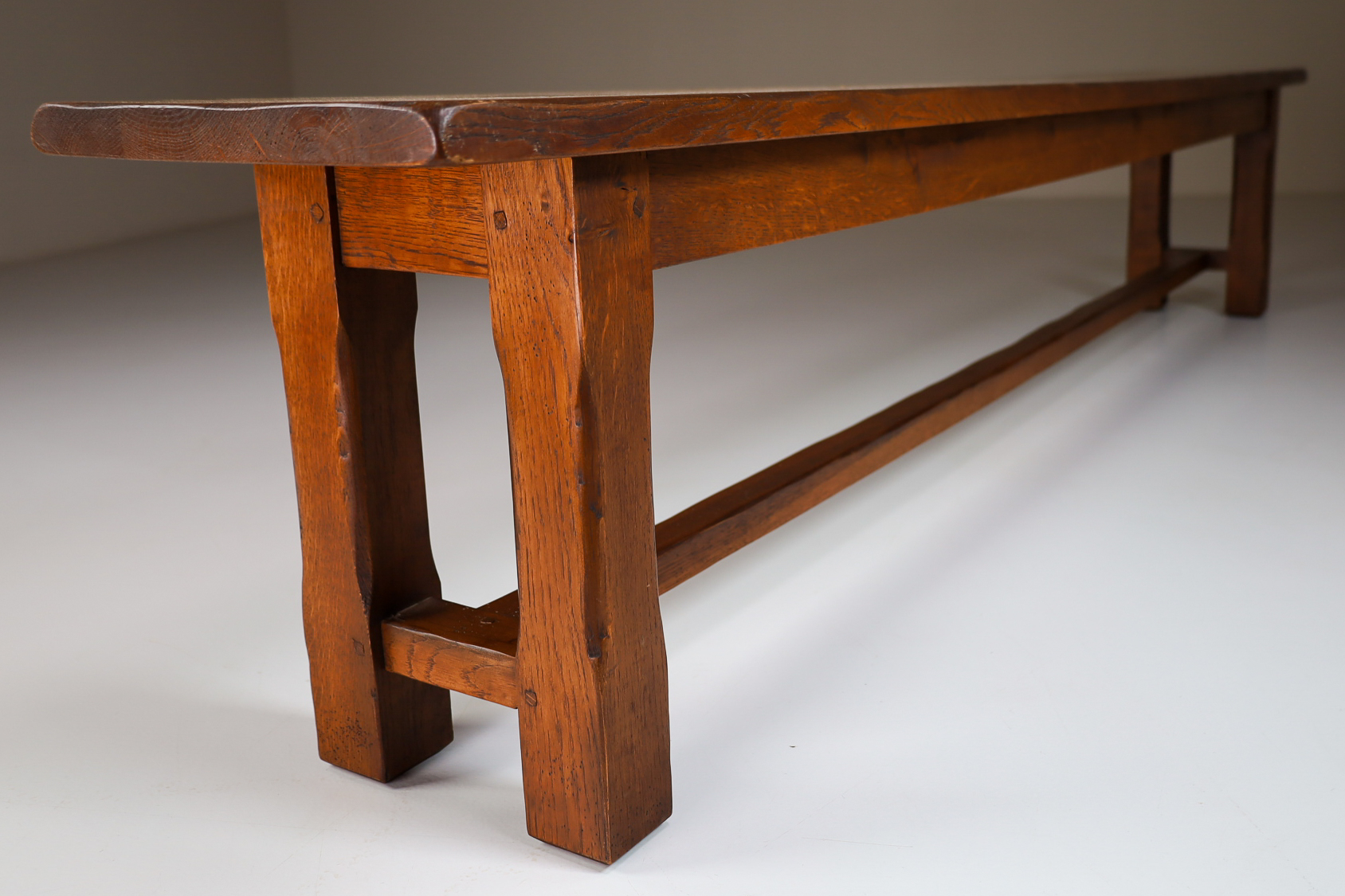 Large primitive solid oak bench, France 1950s Mid-20th century