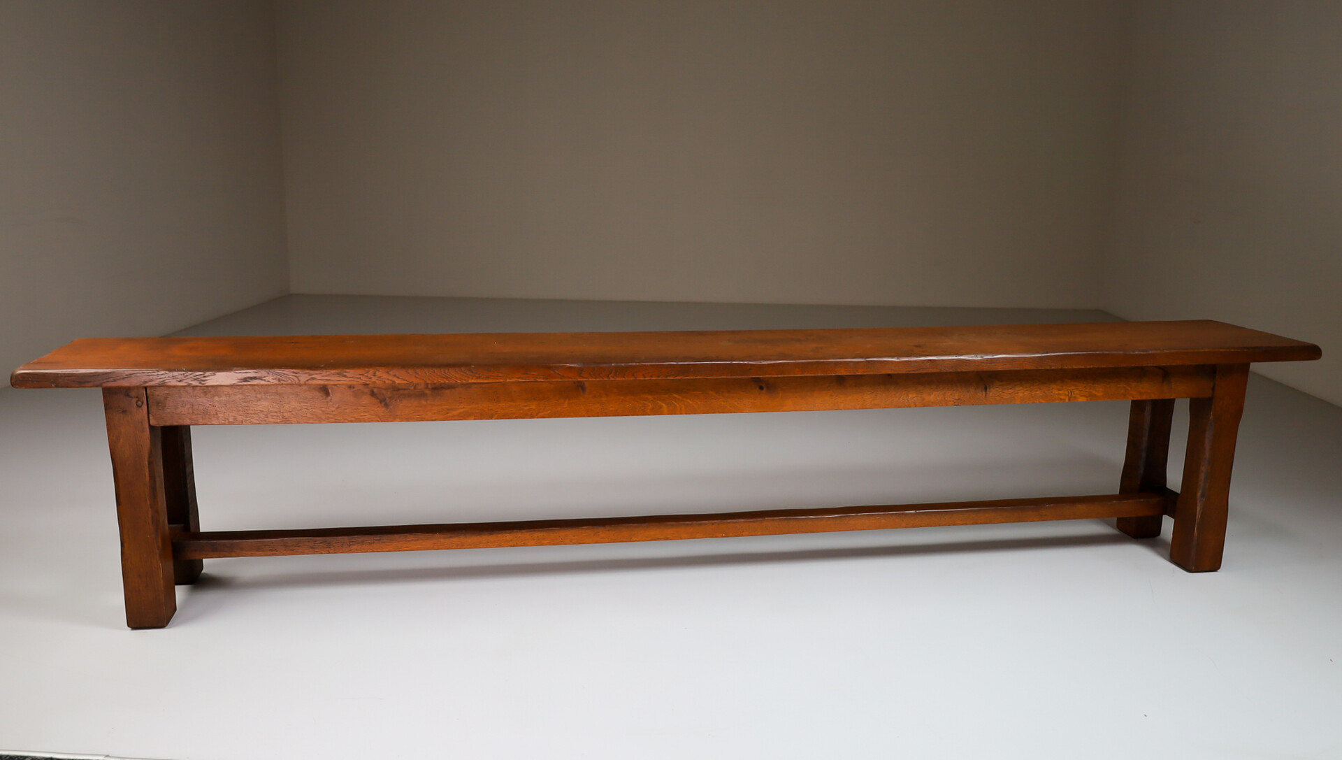 Large primitive solid oak bench, France 1950s Mid-20th century