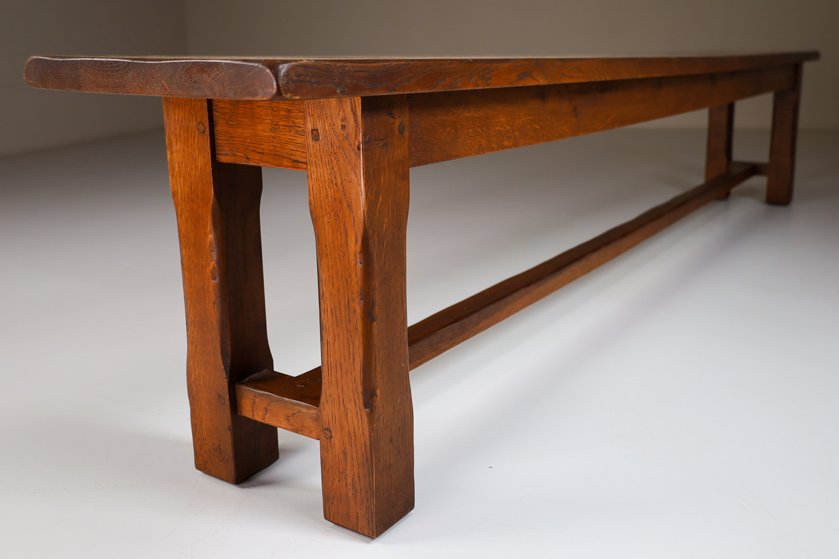 Large primitive solid oak bench, France 1950s Mid-20th century