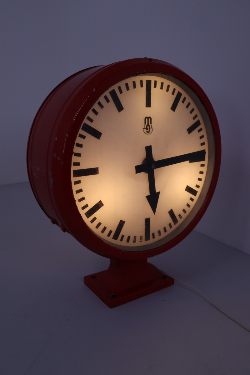 Large Red German Double Face Factory Clock 1930 Mid-20th century