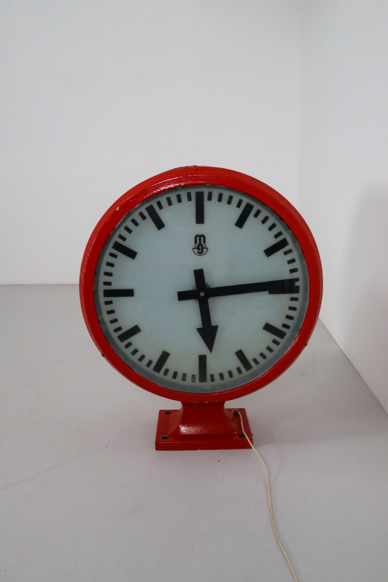 Large Red German Double Face Factory Clock 1930 Mid-20th century