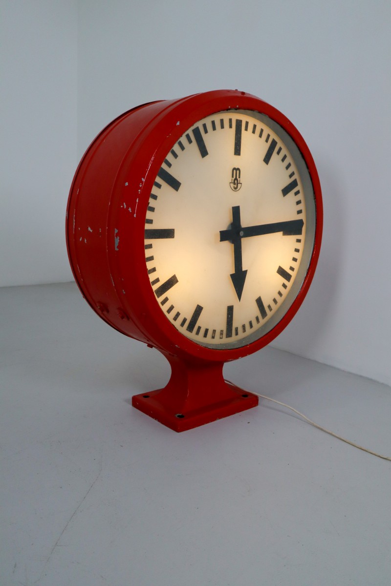 Large Red German Double Face Factory Clock 1930 Mid-20th century