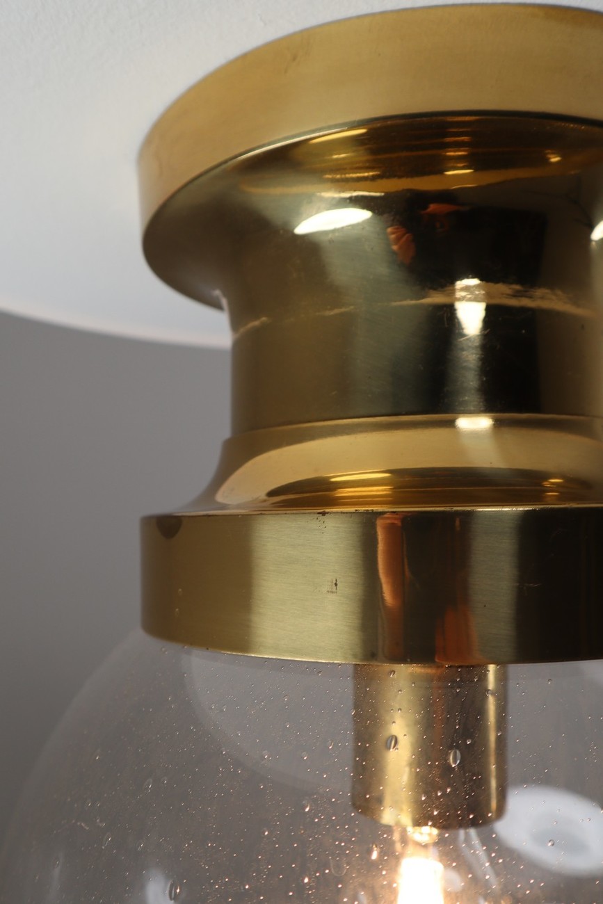 Large Set Midcentury Lights with Brass Frame & Large Handblown Glass Globe 1960s