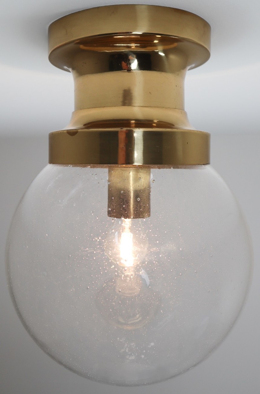 Large Set Midcentury Lights with Brass Frame & Large Handblown Glass Globe 1960s