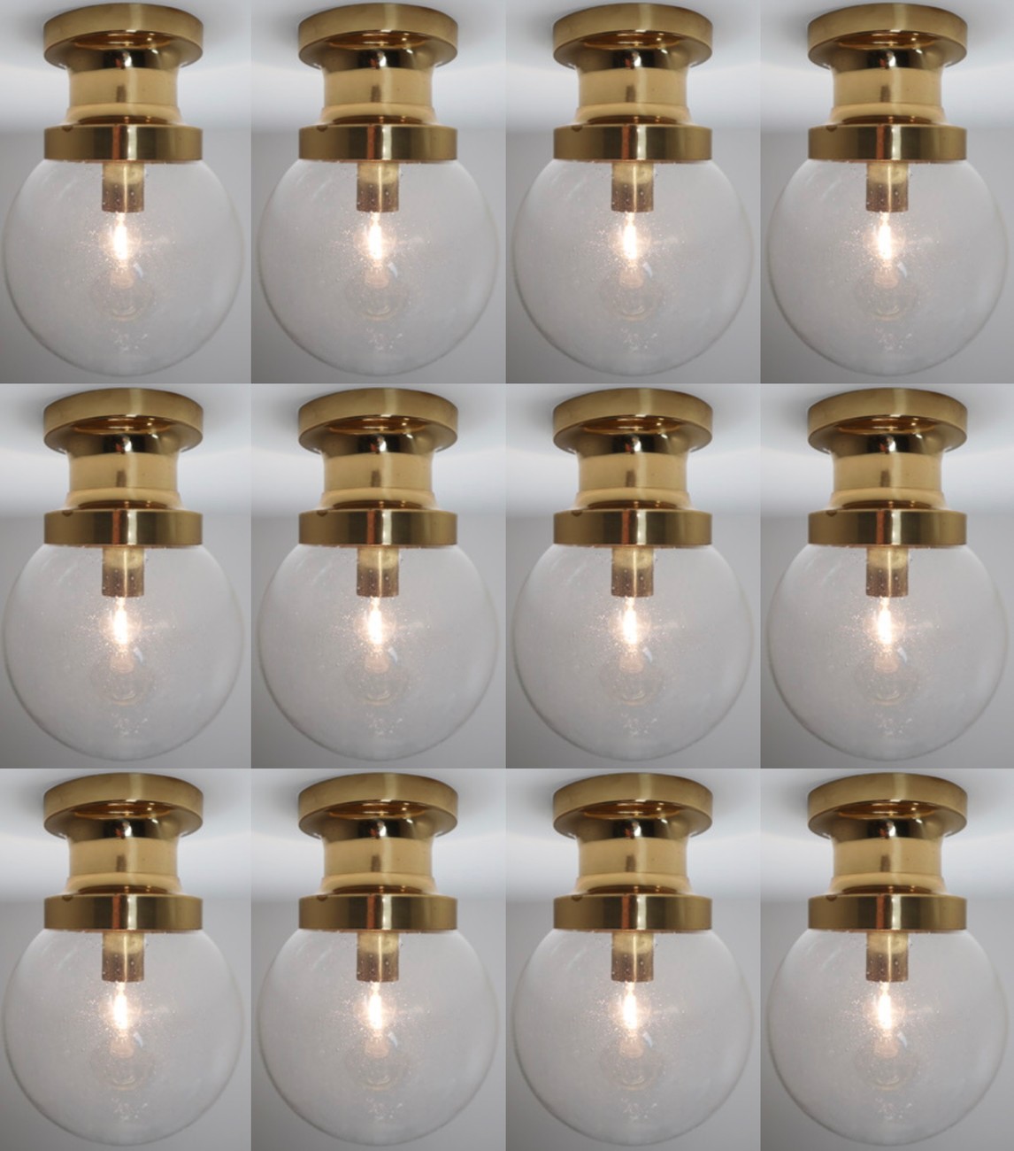 Large Set Midcentury Lights with Brass Frame & Large Handblown Glass Globe 1960s