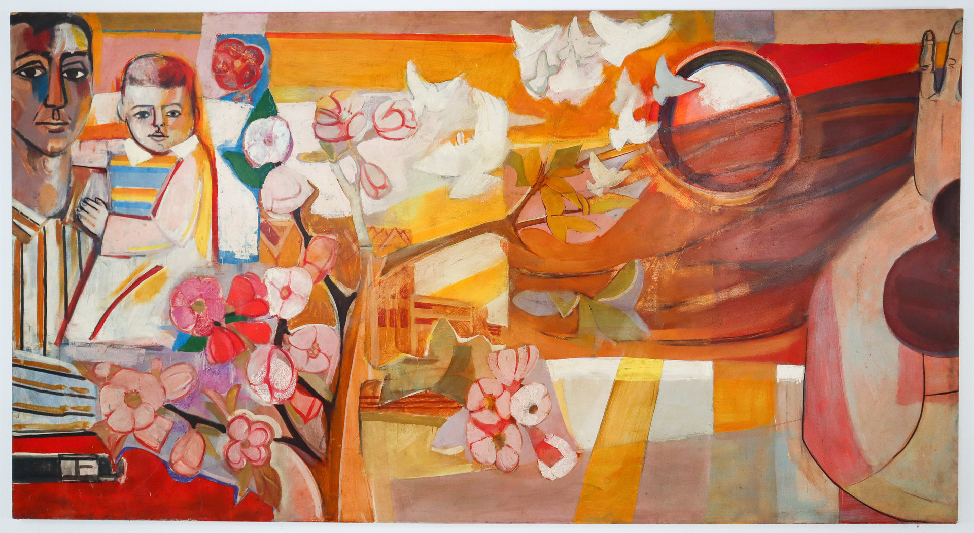 Large Social realism Mural Painting on board by walter womacka Mid-20th century