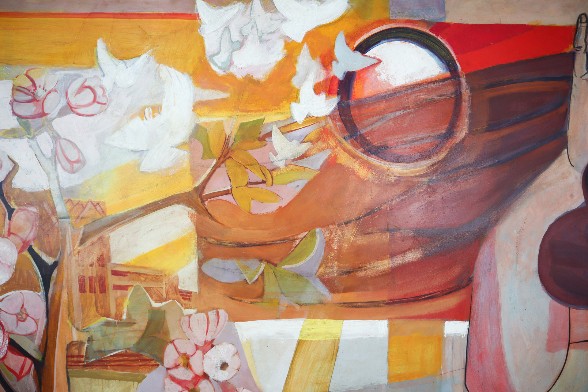 Large Social realism Mural Painting on board by walter womacka Mid-20th century