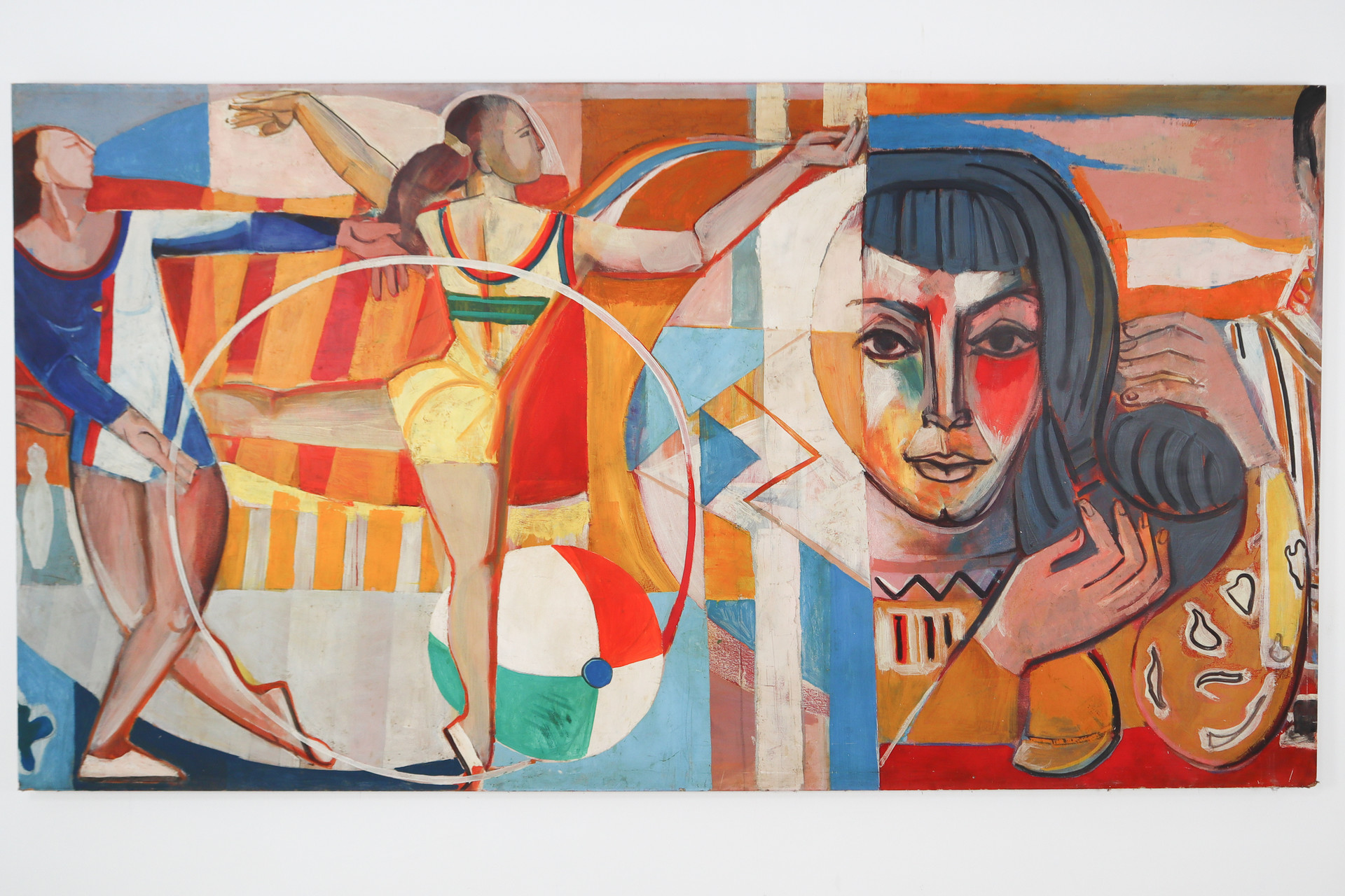 Large Social Realism Mural Painting On Board By Walter Womacka Mid-20th century