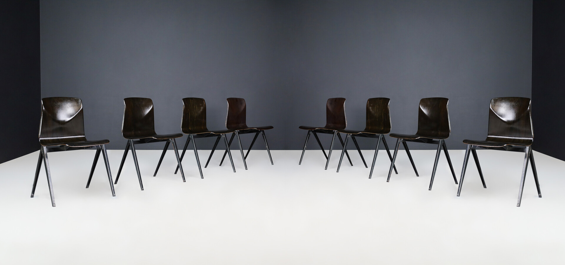 Large Stock Stackable Pagholz Galvanitas S22 Compas Dining room Chairs, 1960s Mid-20th century