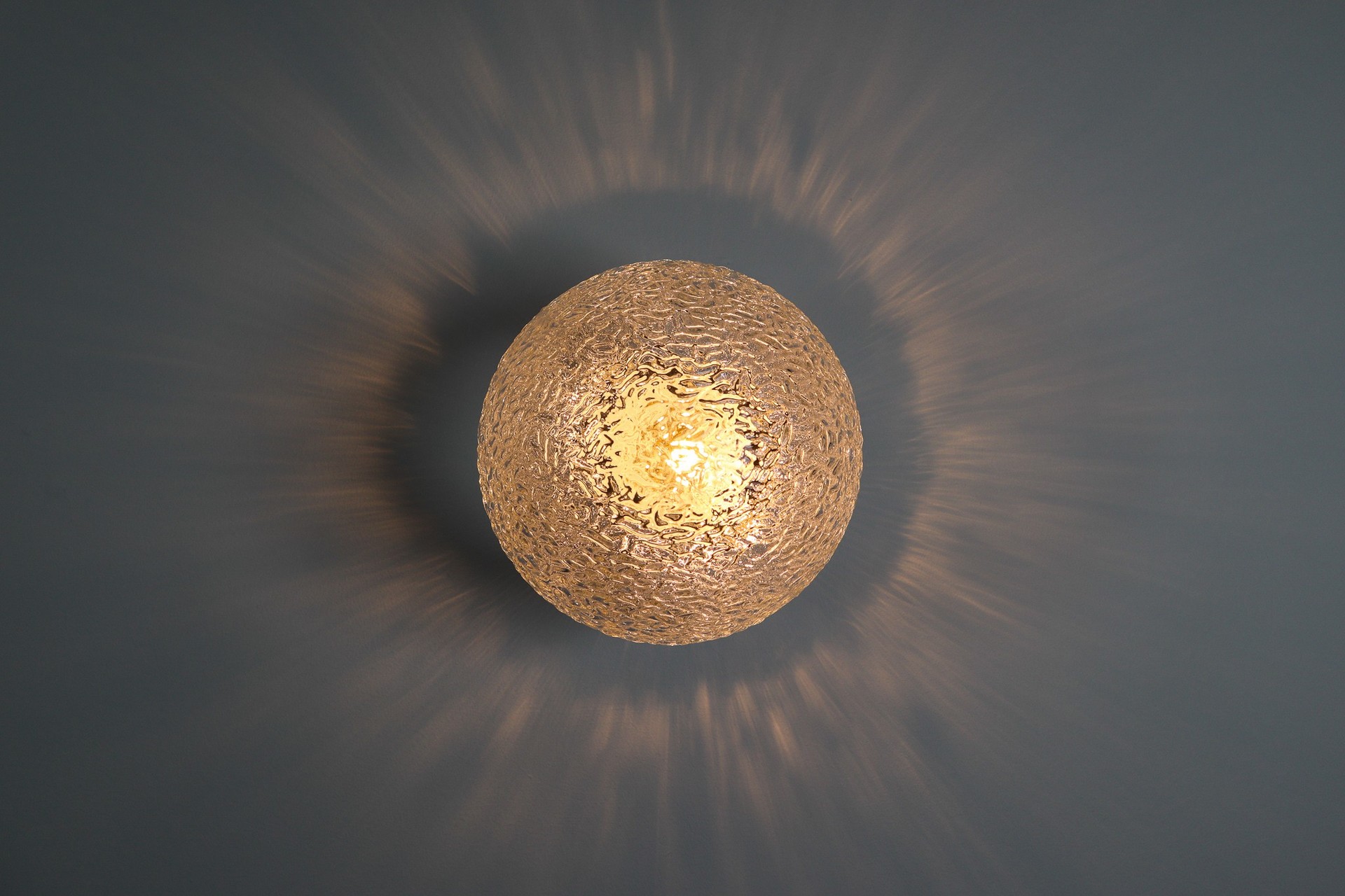  Large Vintage Wall/ceiling Lights with Clear Bubble Glass and Porcelain Base Mid-20th century