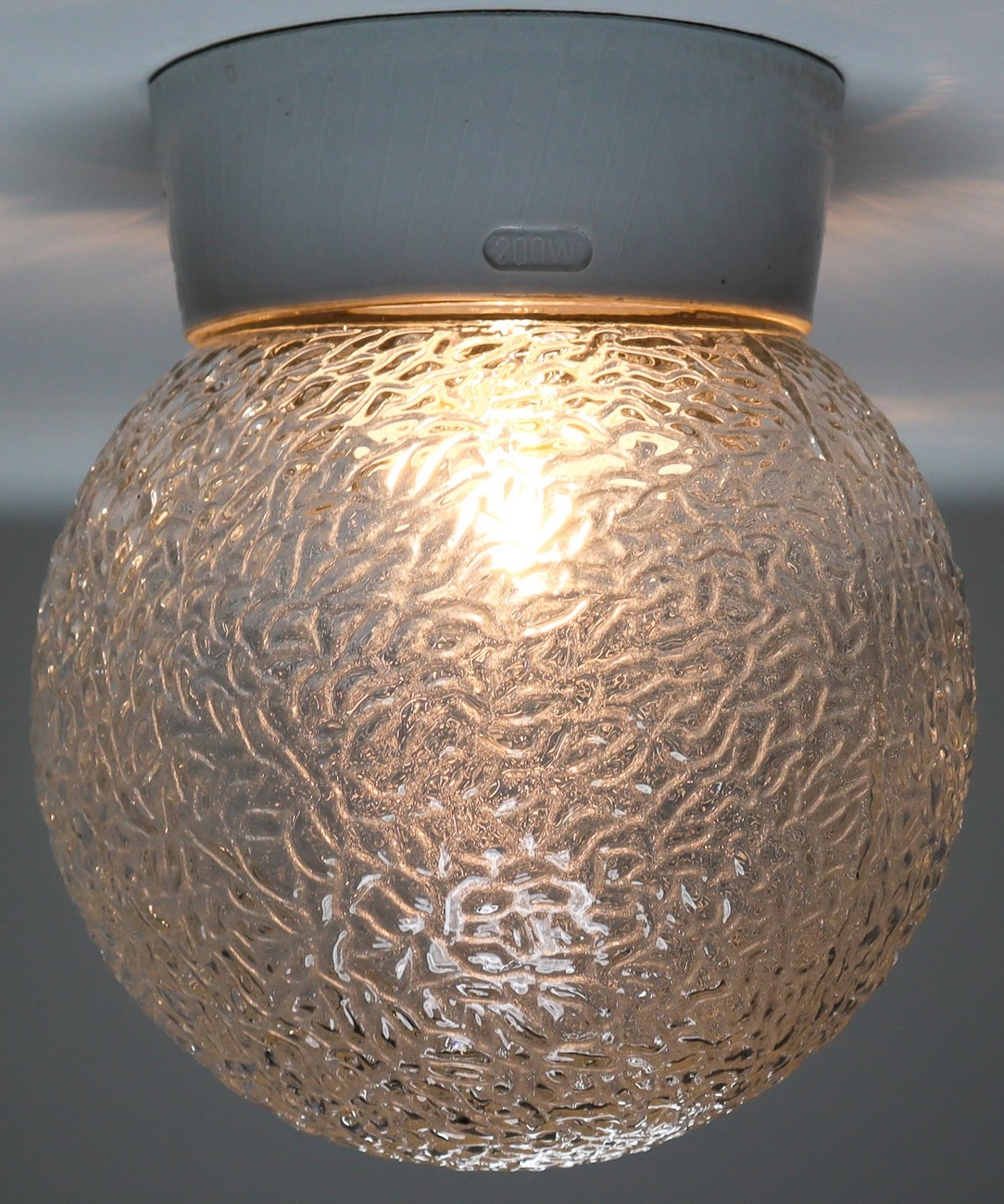  Large Vintage Wall/ceiling Lights with Clear Bubble Glass and Porcelain Base Mid-20th century