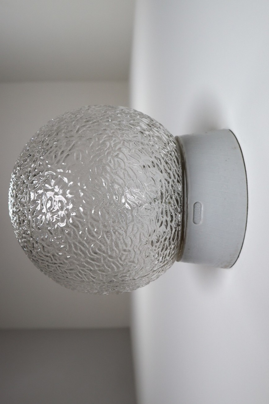  Large Vintage Wall/ceiling Lights with Clear Bubble Glass and Porcelain Base Mid-20th century