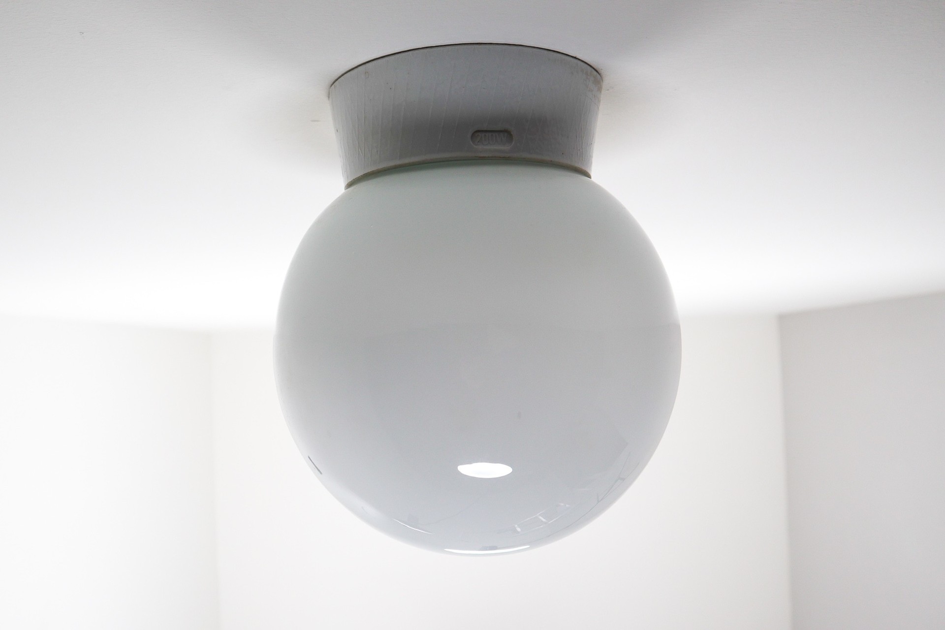 Large Vintage Wall/ceiling Lights with Opaline Glass and Porcelain Base Mid-20th century