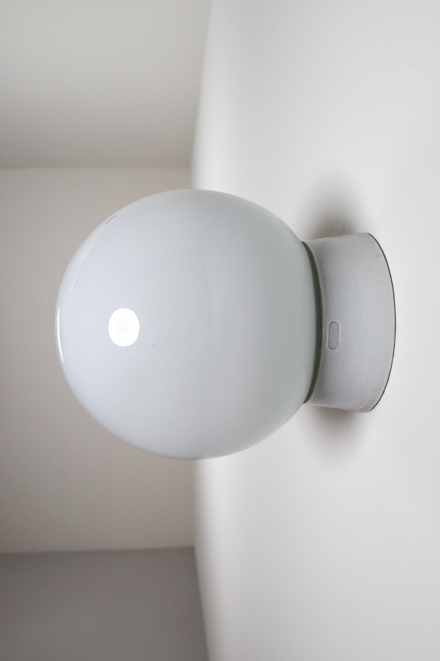 Large Vintage Wall/ceiling Lights with Opaline Glass and Porcelain Base Mid-20th century