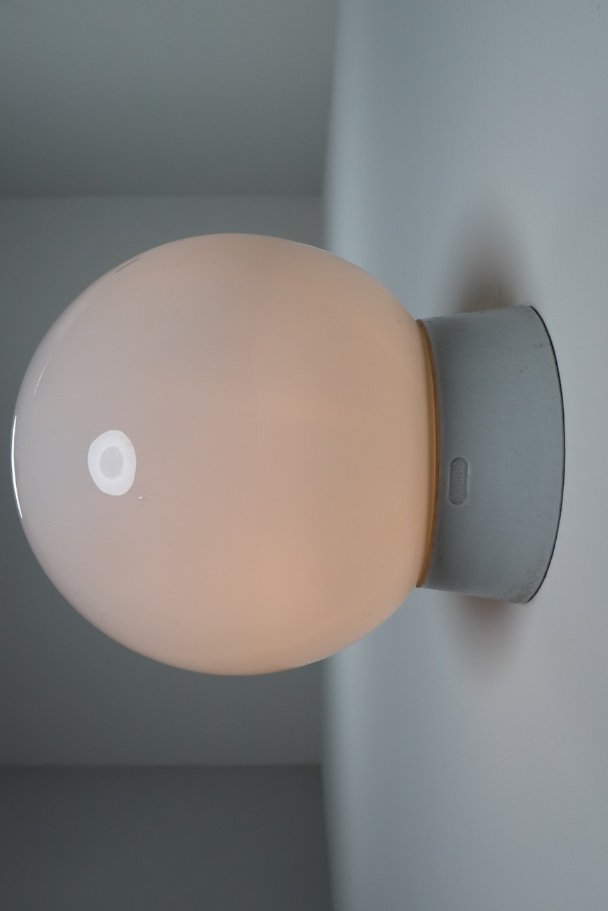 Large Vintage Wall/ceiling Lights with Opaline Glass and Porcelain Base Mid-20th century