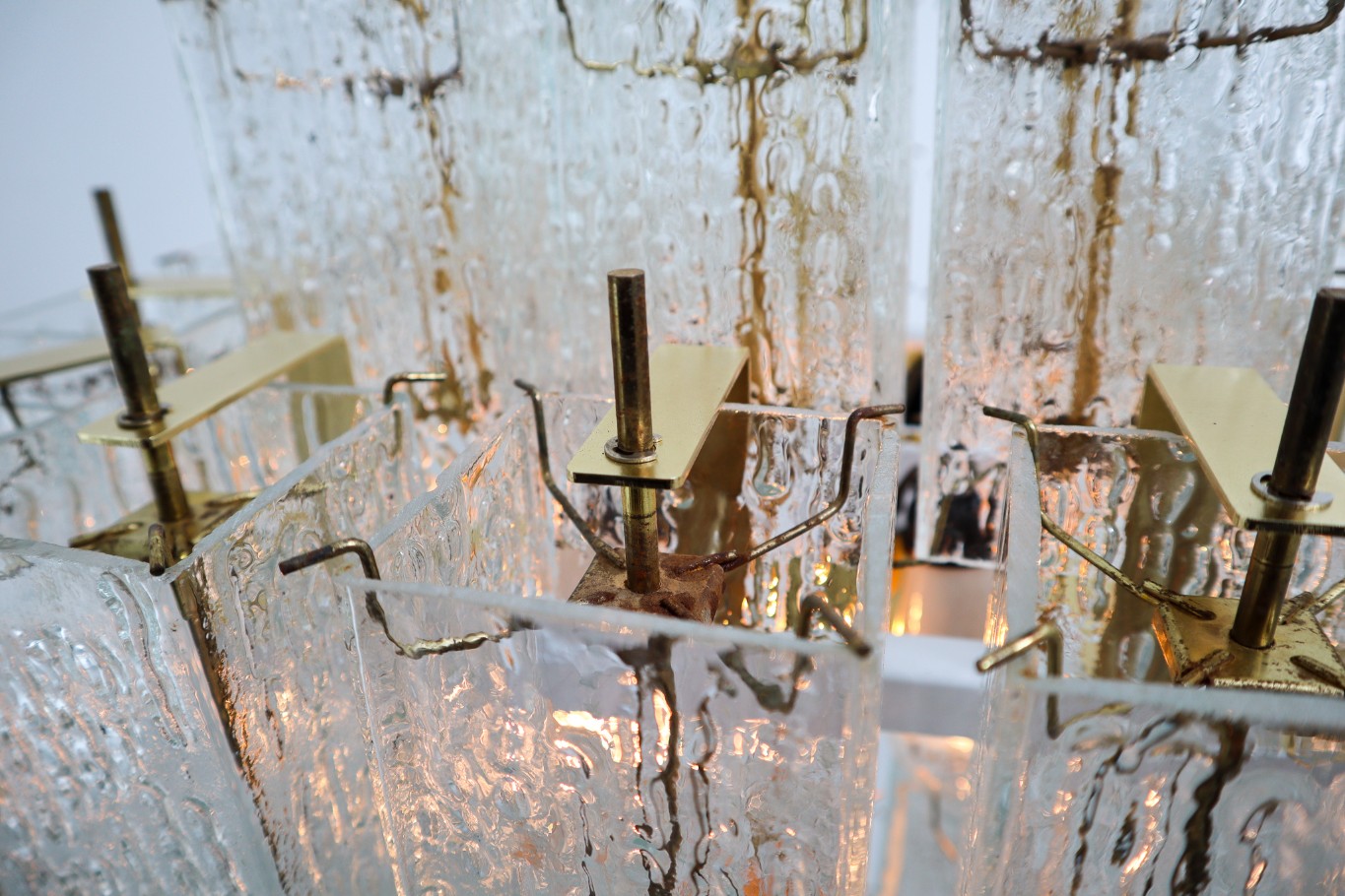 Layered Brass Glass Chandelier 1970